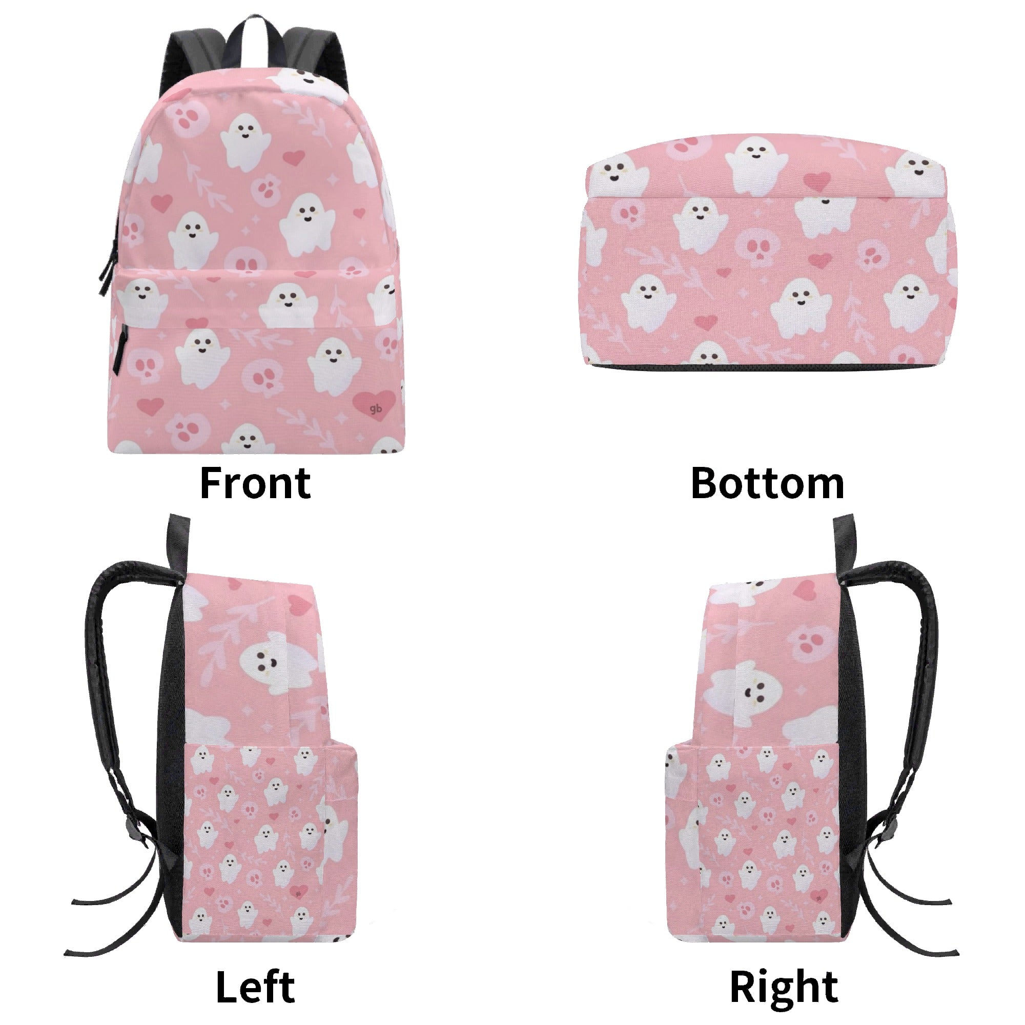 Personalized Kawaii Pink Halloween Backpack, Cute Ghost & Skull Print, Personalized Kids School Bag, Back to School Spooky Bookbag