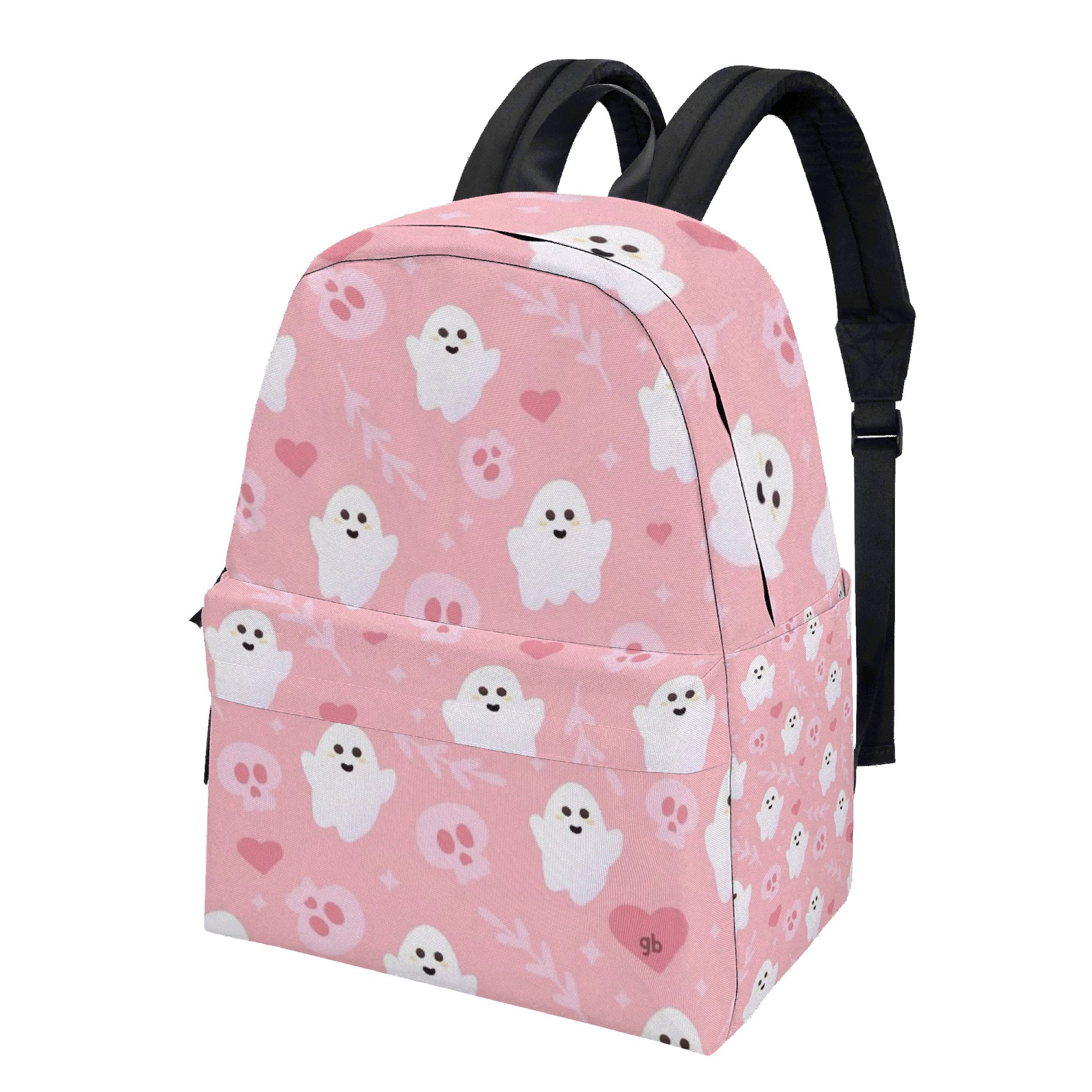 Personalized Kawaii Pink Halloween Backpack, Cute Ghost & Skull Print, Personalized Kids School Bag, Back to School Spooky Bookbag