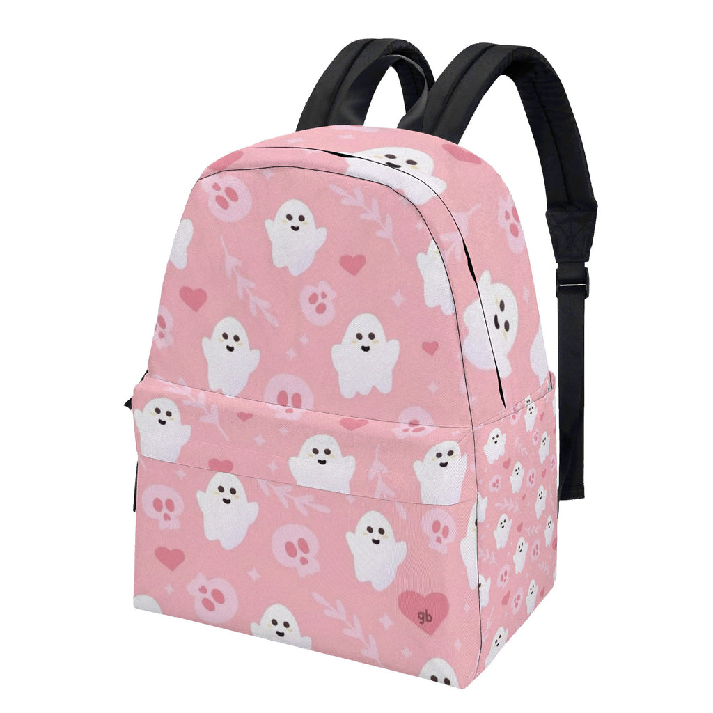 Personalized Kawaii Pink Halloween Backpack, Cute Ghost & Skull Print, Personalized Kids School Bag, Back to School Spooky Bookbag