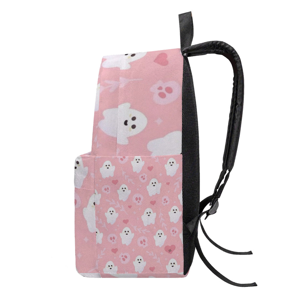 Personalized Kawaii Pink Halloween Backpack, Cute Ghost & Skull Print, Personalized Kids School Bag, Back to School Spooky Bookbag