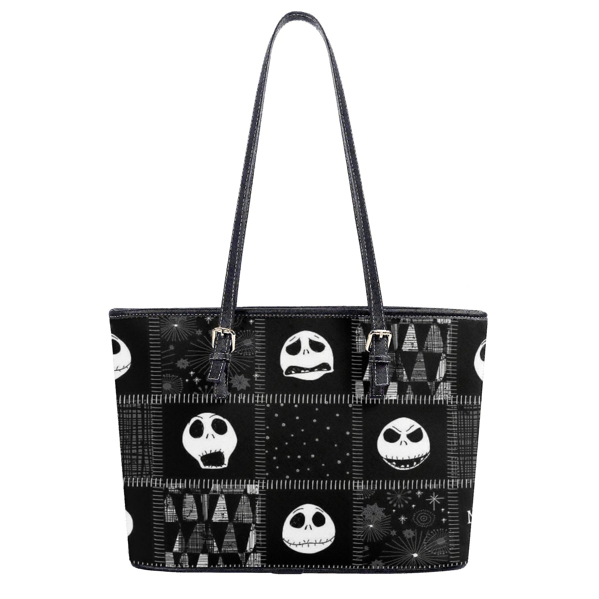 Personalized Nightmare Before Christmas Handbag, Jack Skellington Face Tote, Spooky Halloween Purse, Gothic Black & White Bag for Fans, Custom Gifts for Halloween