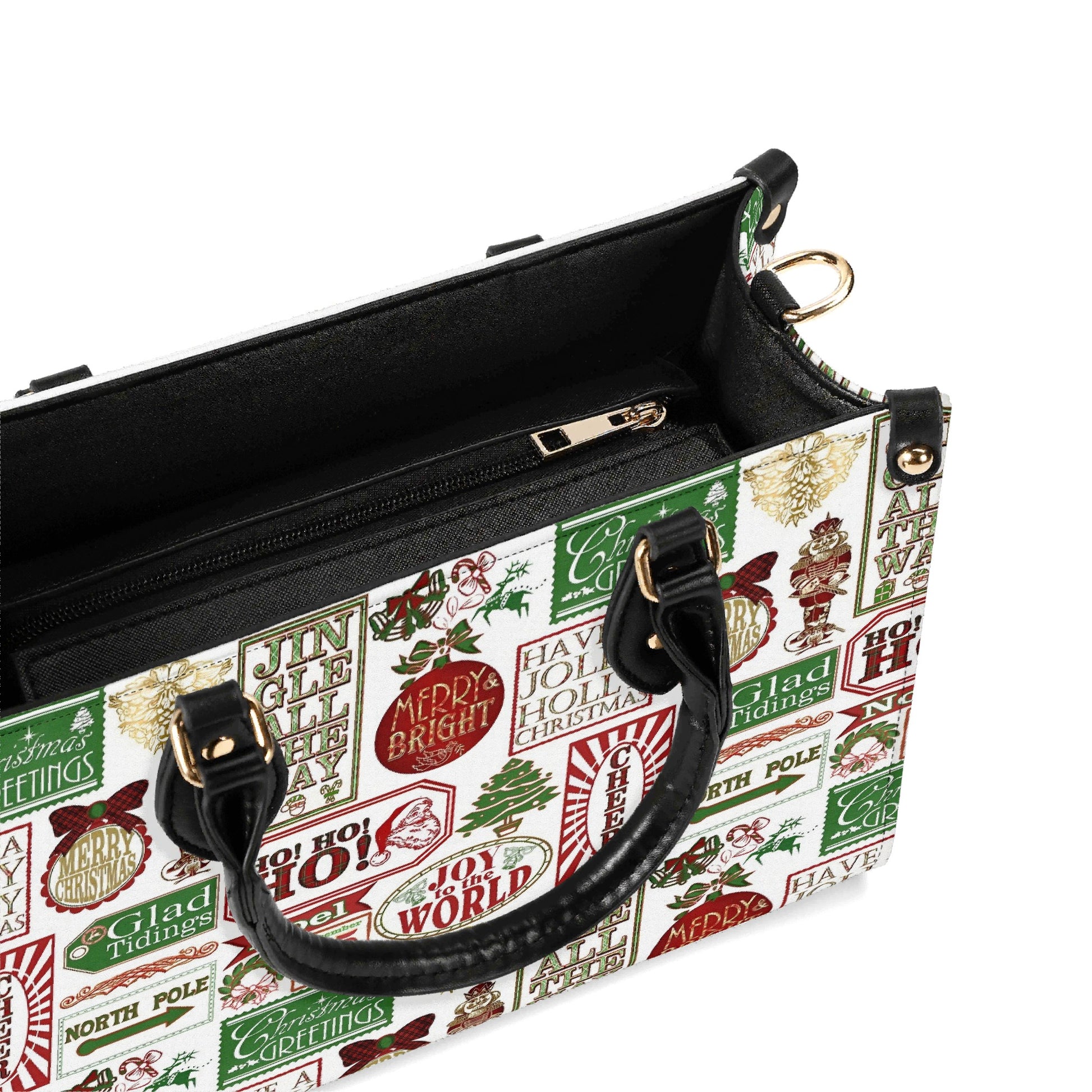 Vintage Christmas Handbag, Holiday Tote Bag with Festive Text Print, Christmas Cheer Purse, Merry Bright Accessory Gift