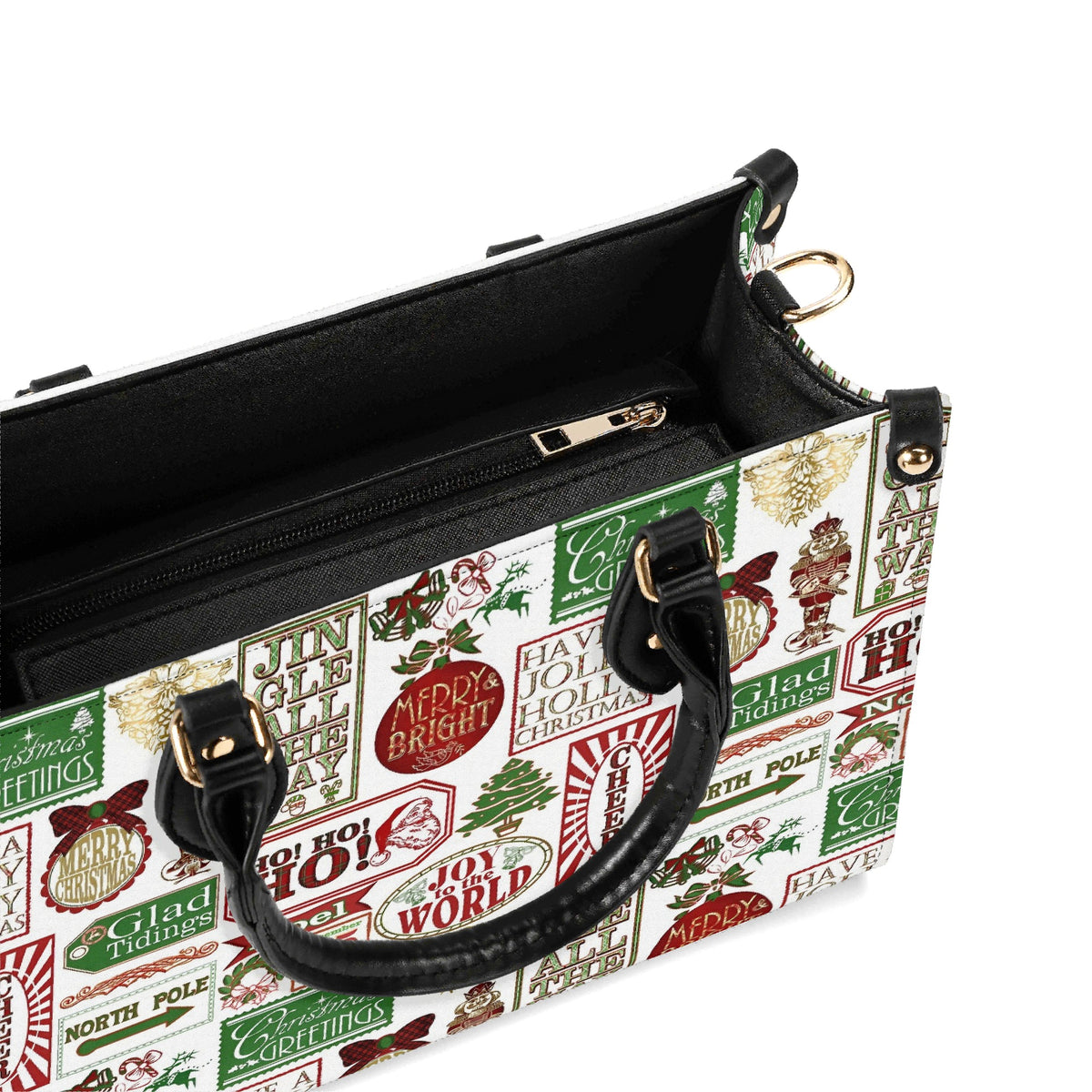 Vintage Christmas Handbag, Holiday Tote Bag with Festive Text Print, Christmas Cheer Purse, Merry Bright Accessory Gift