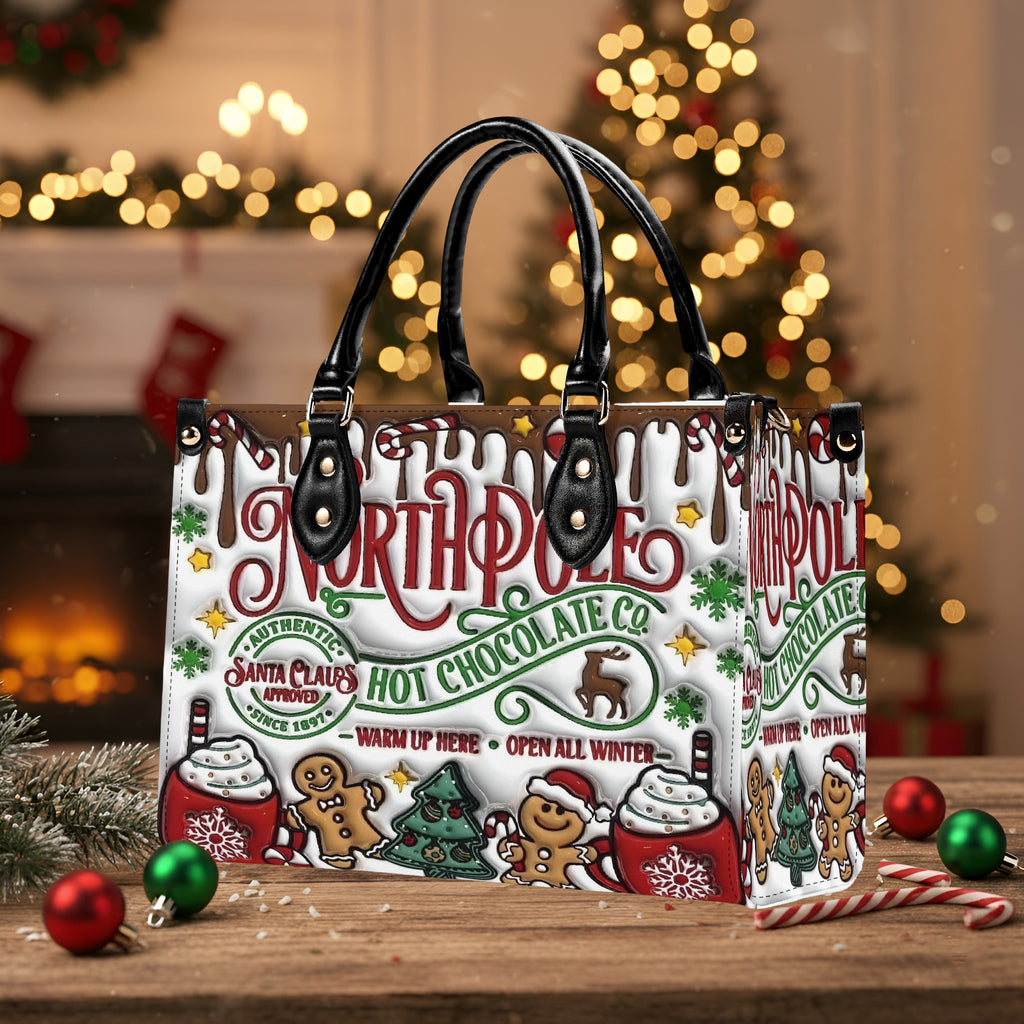 North Pole Hot Chocolate Handbag, Christmas Themed Purse, Festive Holiday Tote Bag, Gingerbread & Cocoa Design, Winter Gift Bag