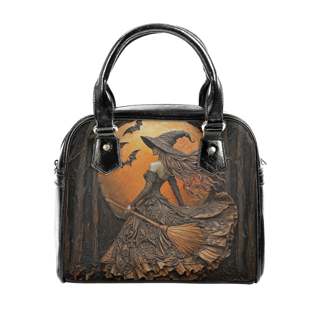 Personalized Witch Printed Art Leather Handbag With Handle, Spooky Halloween Bags, Trick Or Treat Halloween Bags, Witchy Gothic Bags