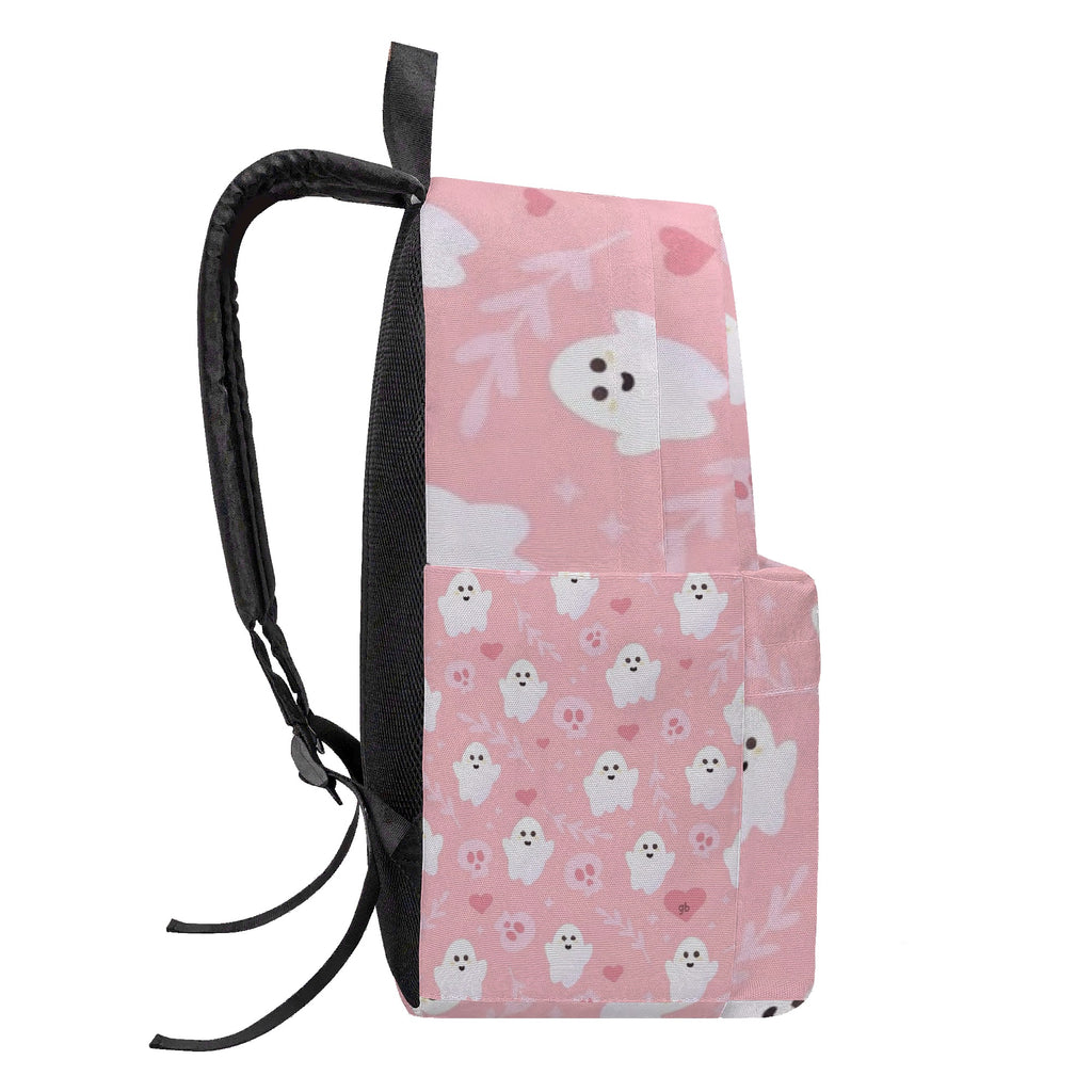 Personalized Kawaii Pink Halloween Backpack, Cute Ghost & Skull Print, Personalized Kids School Bag, Back to School Spooky Bookbag