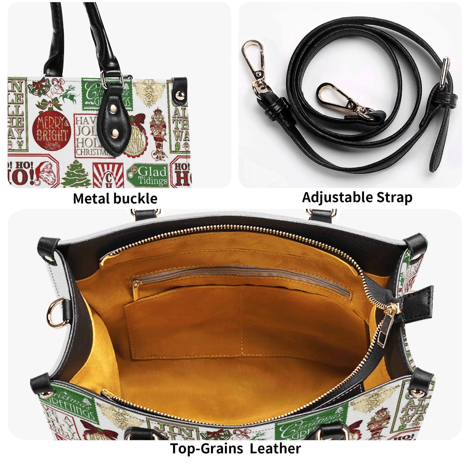 Vintage Christmas Handbag, Holiday Tote Bag with Festive Text Print, Christmas Cheer Purse, Merry Bright Accessory Gift