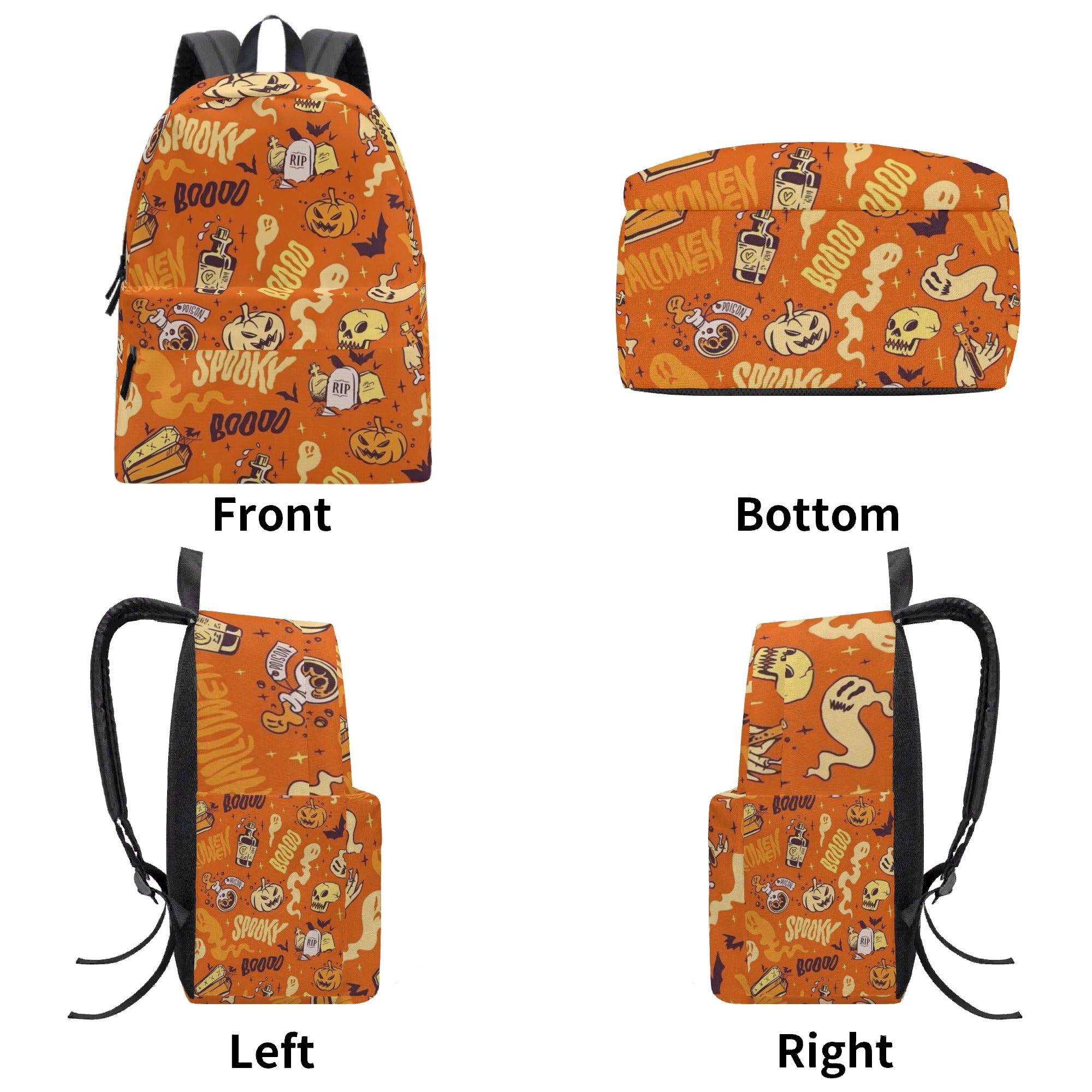 Personalized Halloween Pumpkin Backpack, Spooky Orange School Bag for Kids, Back to School Trick or Treat Bookbag, Cute Ghost & Skull Print