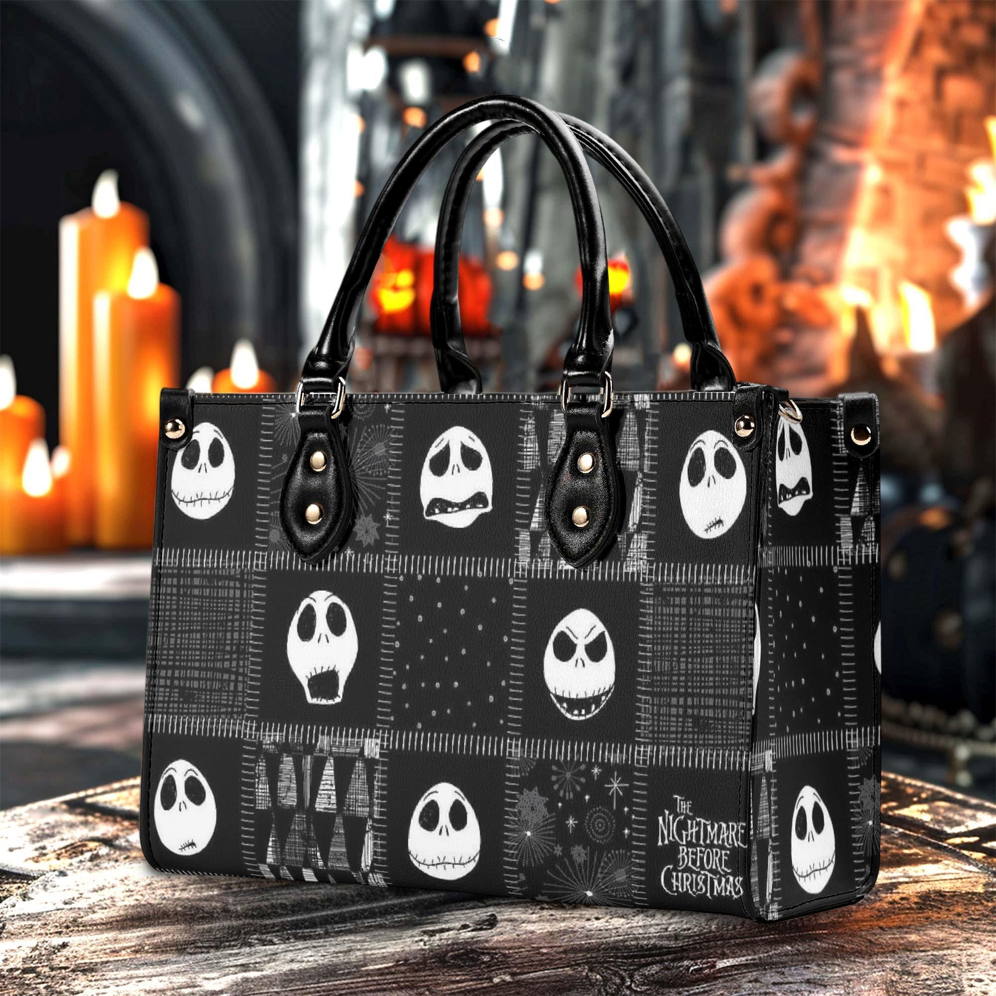 Personalized Nightmare Before Christmas Handbag, Jack Skellington Face Tote, Spooky Halloween Purse, Gothic Black & White Bag for Fans, Custom Gifts for Halloween