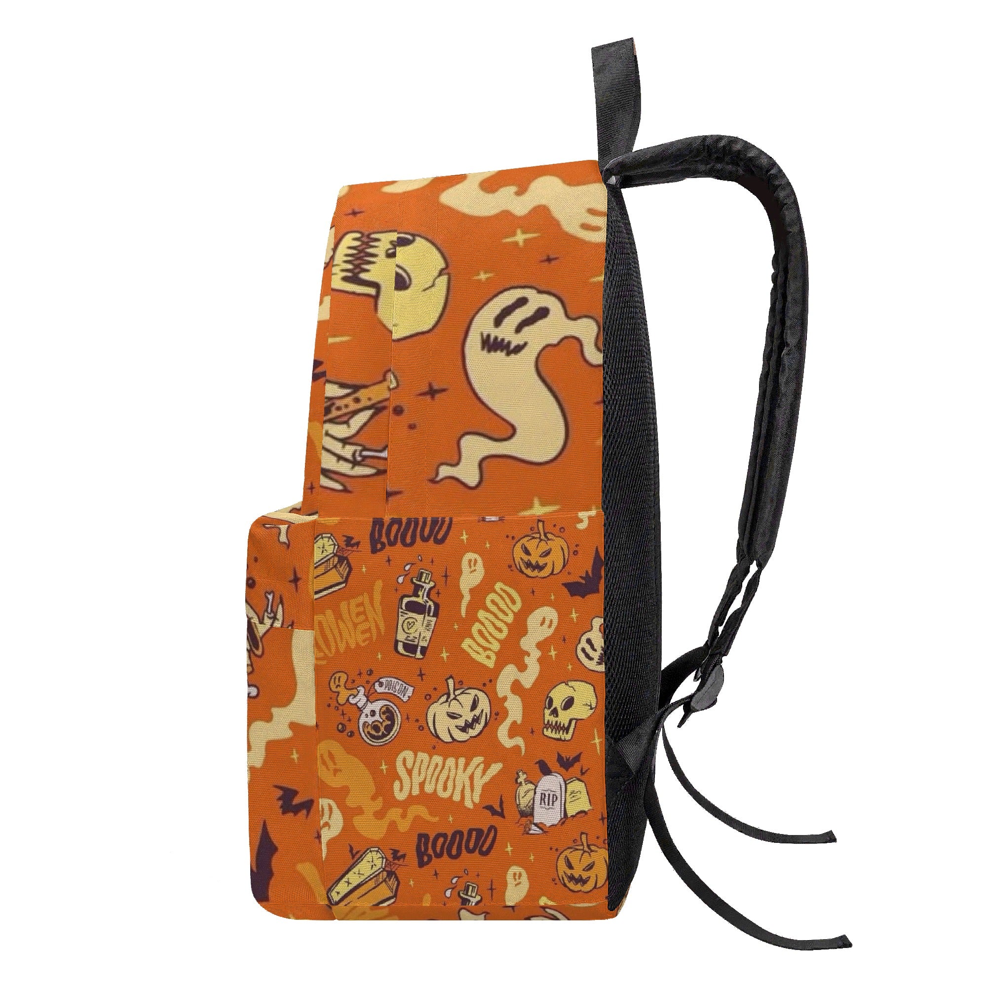 Personalized Halloween Pumpkin Backpack, Spooky Orange School Bag for Kids, Back to School Trick or Treat Bookbag, Cute Ghost & Skull Print