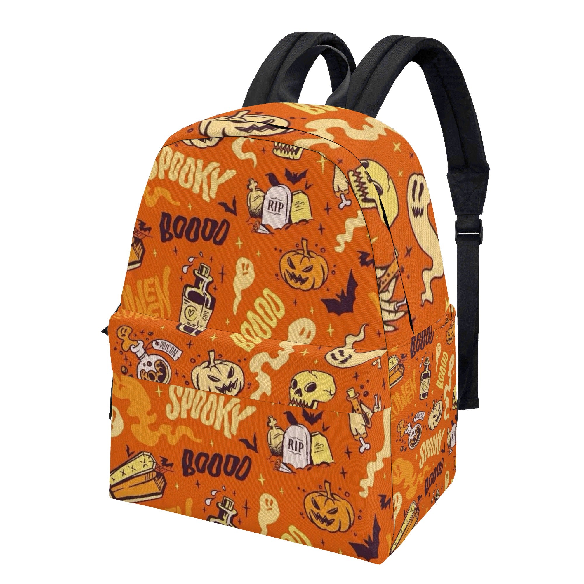 Personalized Halloween Pumpkin Backpack, Spooky Orange School Bag for Kids, Back to School Trick or Treat Bookbag, Cute Ghost & Skull Print