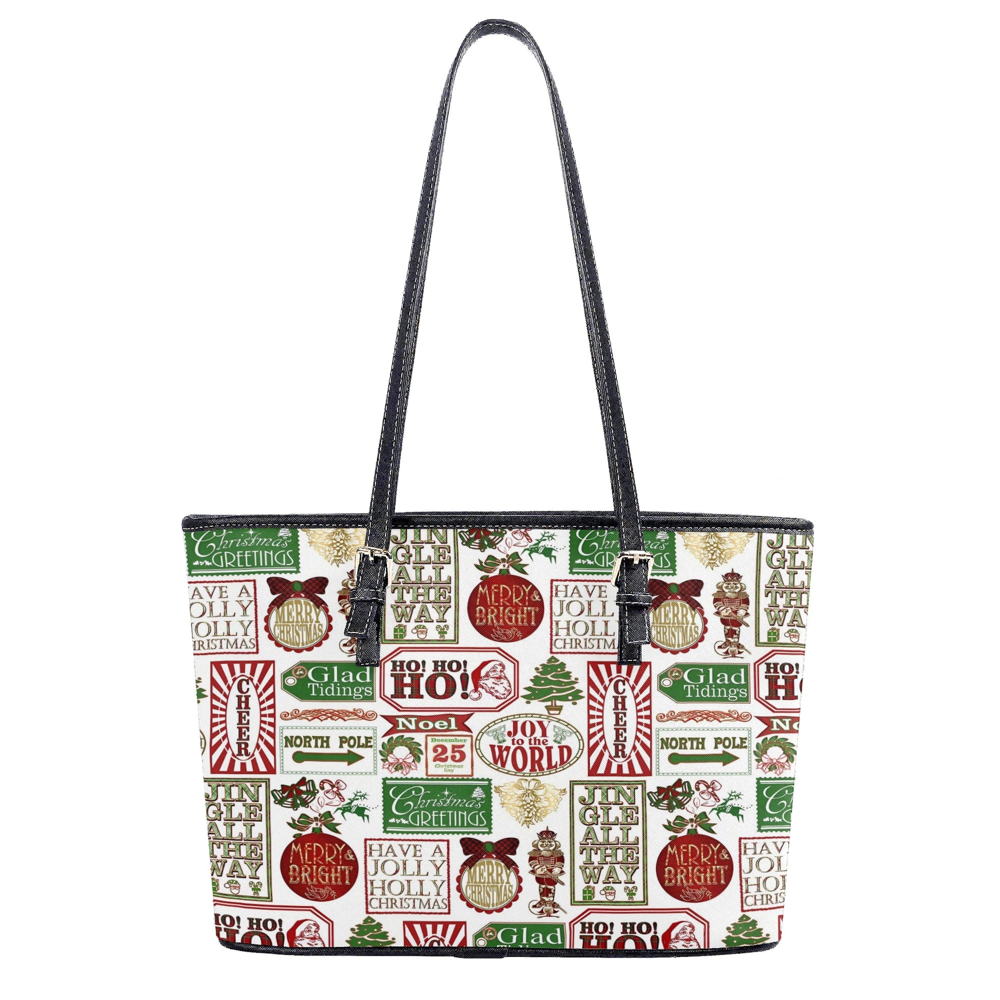 Vintage Christmas Handbag, Holiday Tote Bag with Festive Text Print, Christmas Cheer Purse, Merry Bright Accessory Gift