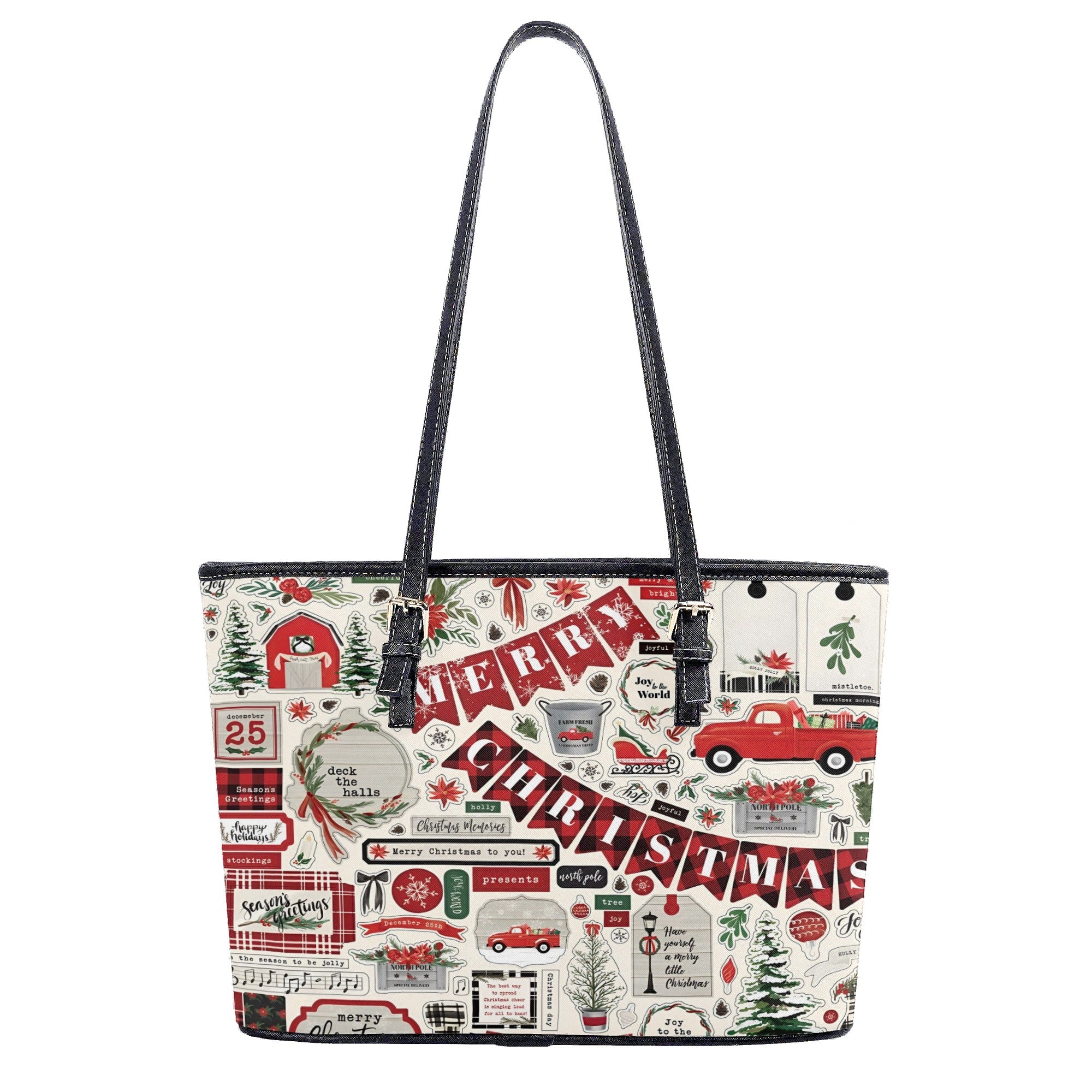 Merry Christmas Handbag, Red Truck Holiday Tote Bag, Festive Winter Purse, Christmas Tree Bag, Holiday Outfit Accessory