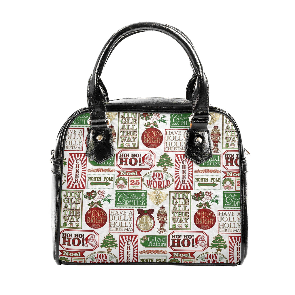 Vintage Christmas Handbag, Holiday Tote Bag with Festive Text Print, Christmas Cheer Purse, Merry Bright Accessory Gift