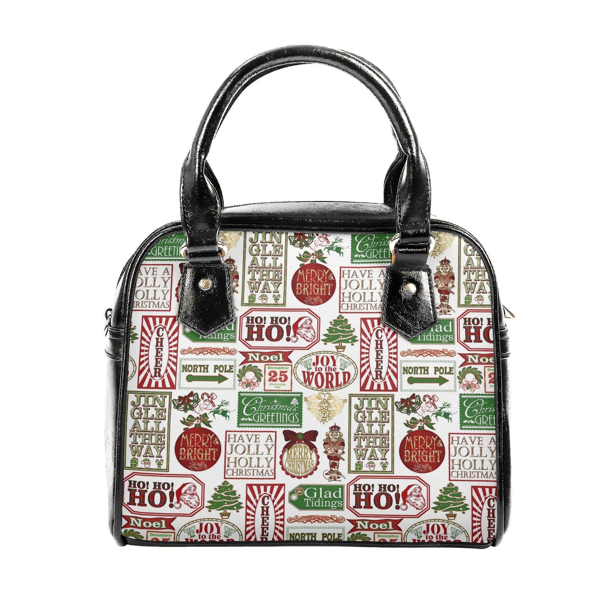 Vintage Christmas Handbag, Holiday Tote Bag with Festive Text Print, Christmas Cheer Purse, Merry Bright Accessory Gift