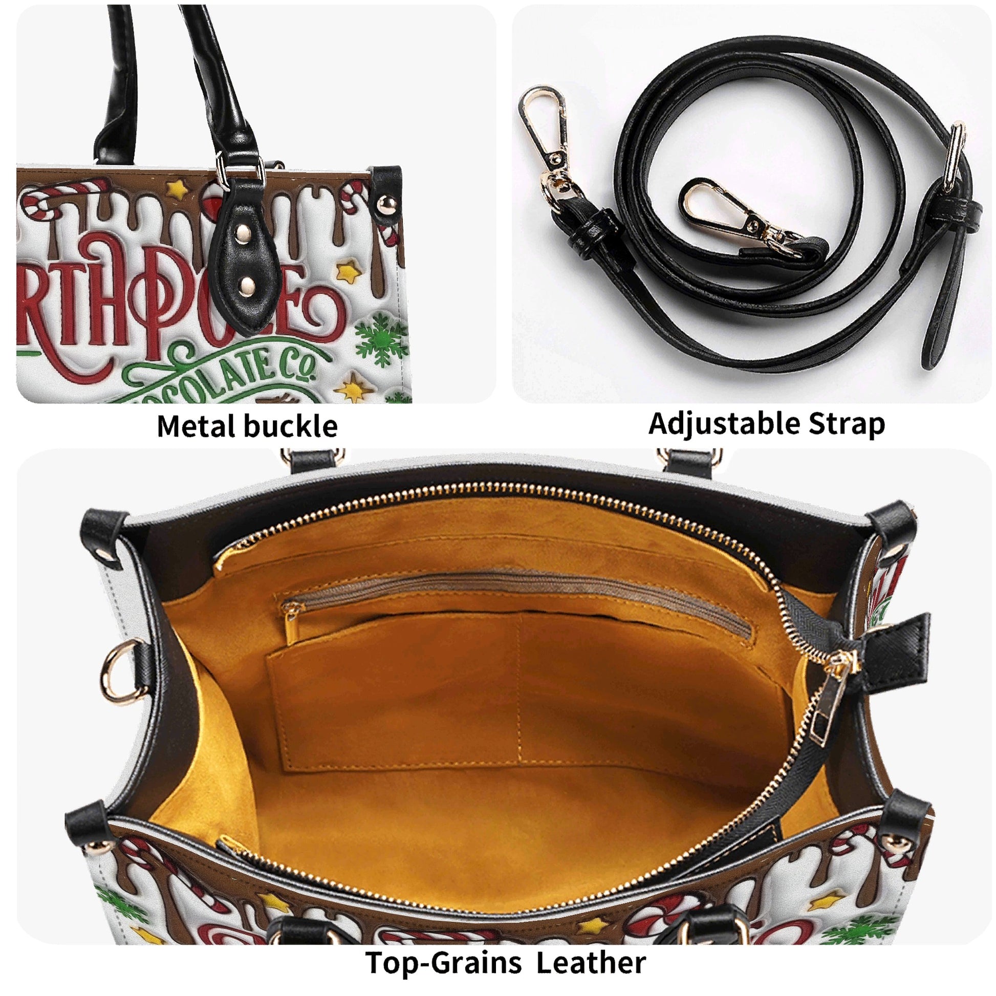 North Pole Hot Chocolate Handbag, Christmas Themed Purse, Festive Holiday Tote Bag, Gingerbread & Cocoa Design, Winter Gift Bag