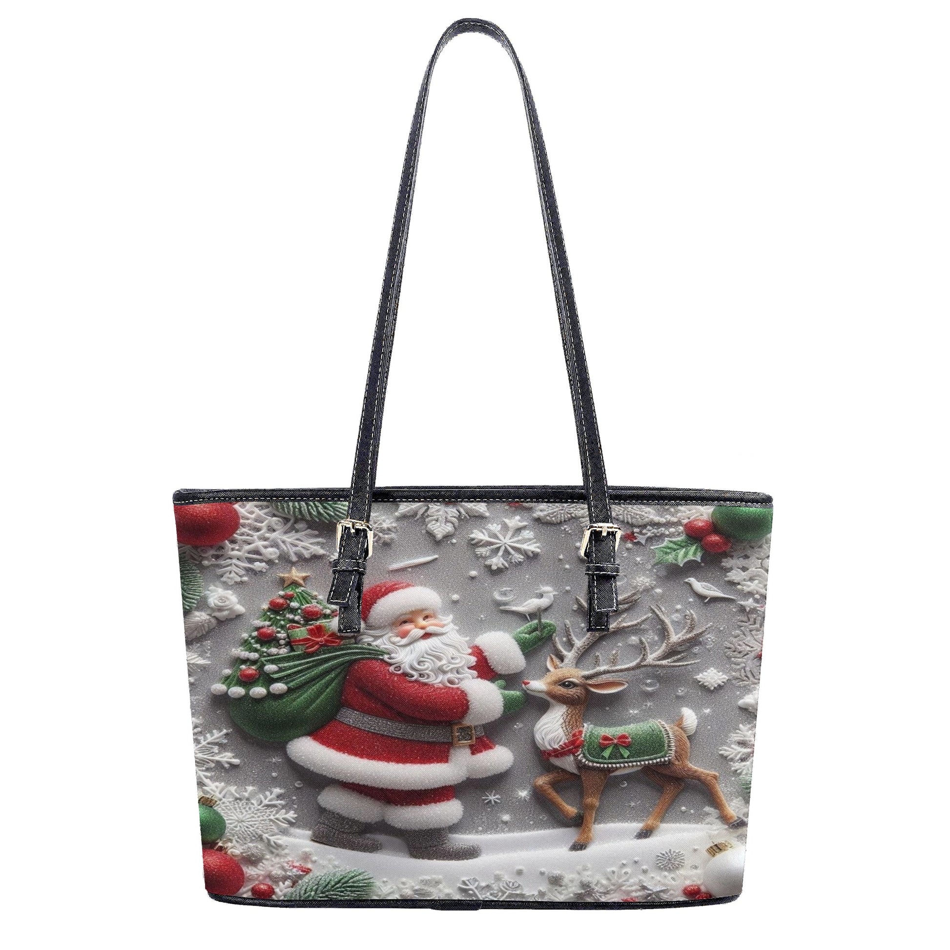 Santa and Reindeer Christmas Handbag, Classic Festive Holiday Purse, Cute Winter Wonderland Tote, Christmas Gift Idea
