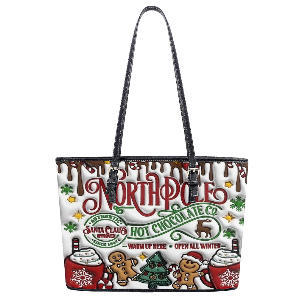 North Pole Hot Chocolate Handbag, Christmas Themed Purse, Festive Holiday Tote Bag, Gingerbread & Cocoa Design, Winter Gift Bag