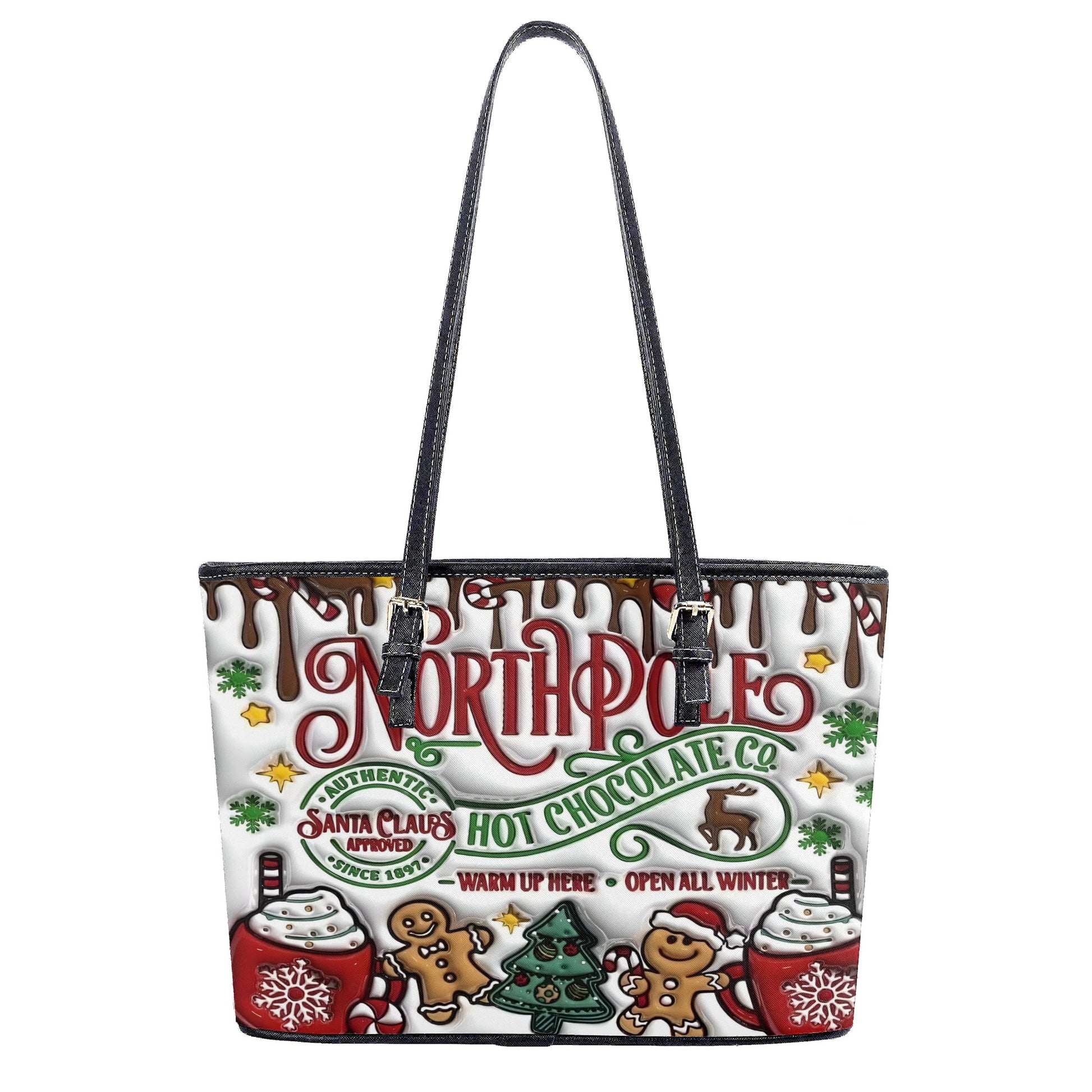 North Pole Hot Chocolate Handbag, Christmas Themed Purse, Festive Holiday Tote Bag, Gingerbread & Cocoa Design, Winter Gift Bag