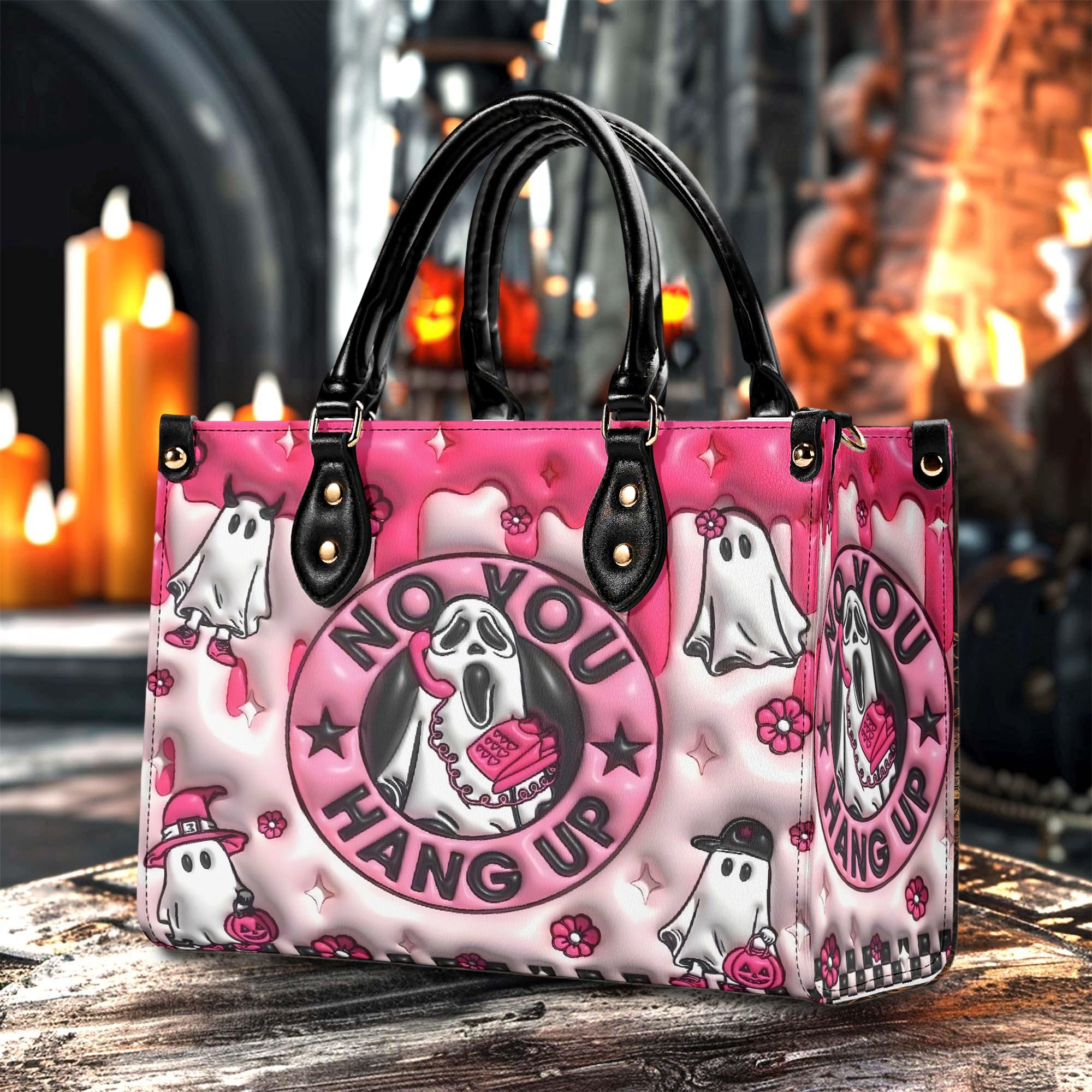 Personalized Cute Pink Ghost Halloween Handbag, "No You Hang Up" Purse, Spooky Cute Trick or Treat Bag, Custom Gifts for Halloween