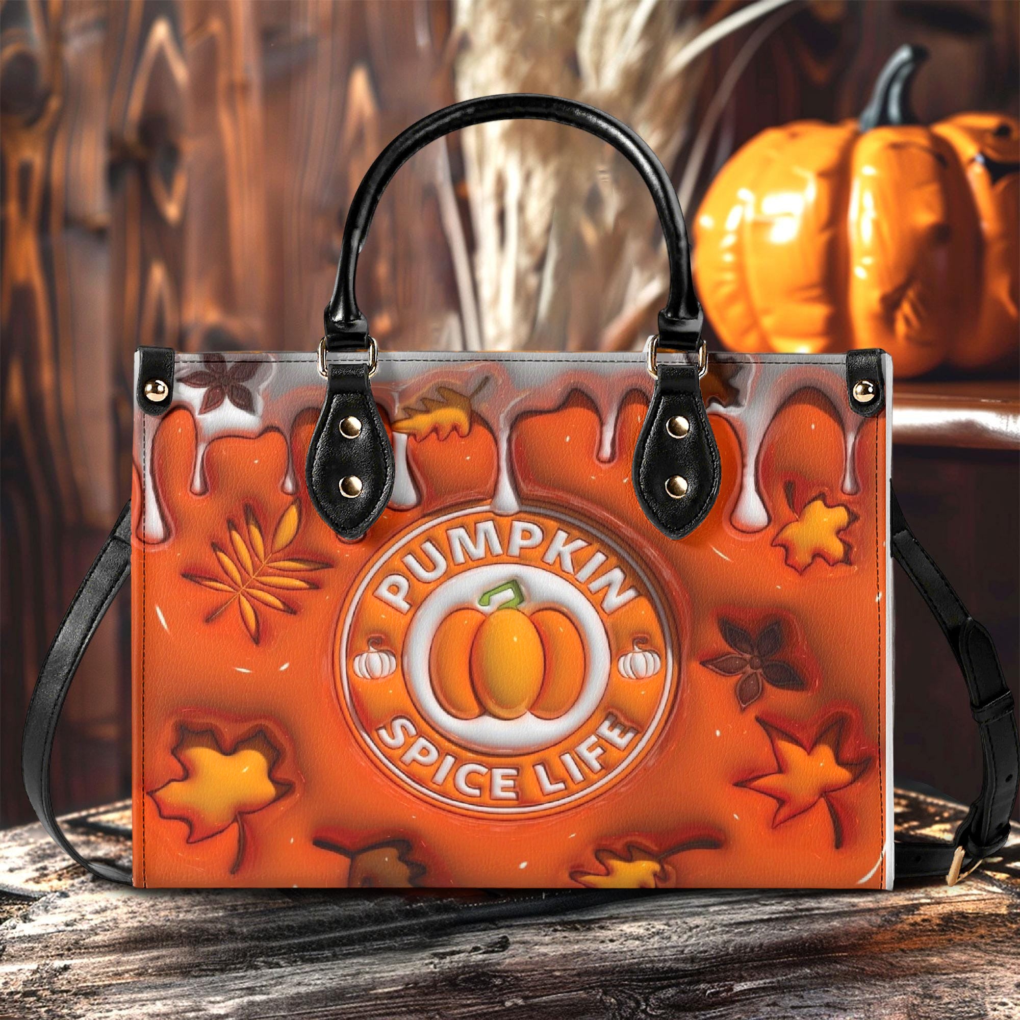 Personalized Pumpkin Spice Handbag With Handle, Cute Fall Purse, Autumn Leaf Bag, Pumpkin Spice Life Tote, Custom Gifts Halloween