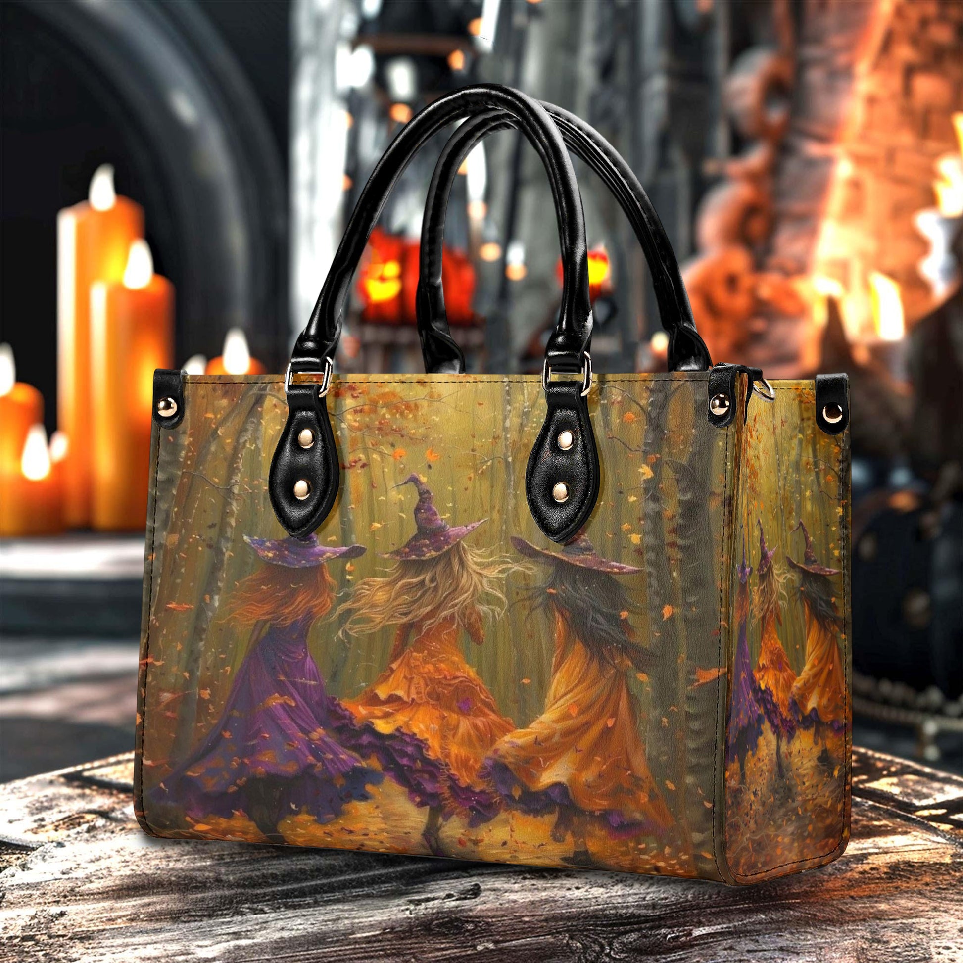 Personalized Witch Handbag, Custom Autumn Dance Tote, Halloween Witch Purse, Spooky Forest Fall Bag for Her, Custom Gifts for Halloween