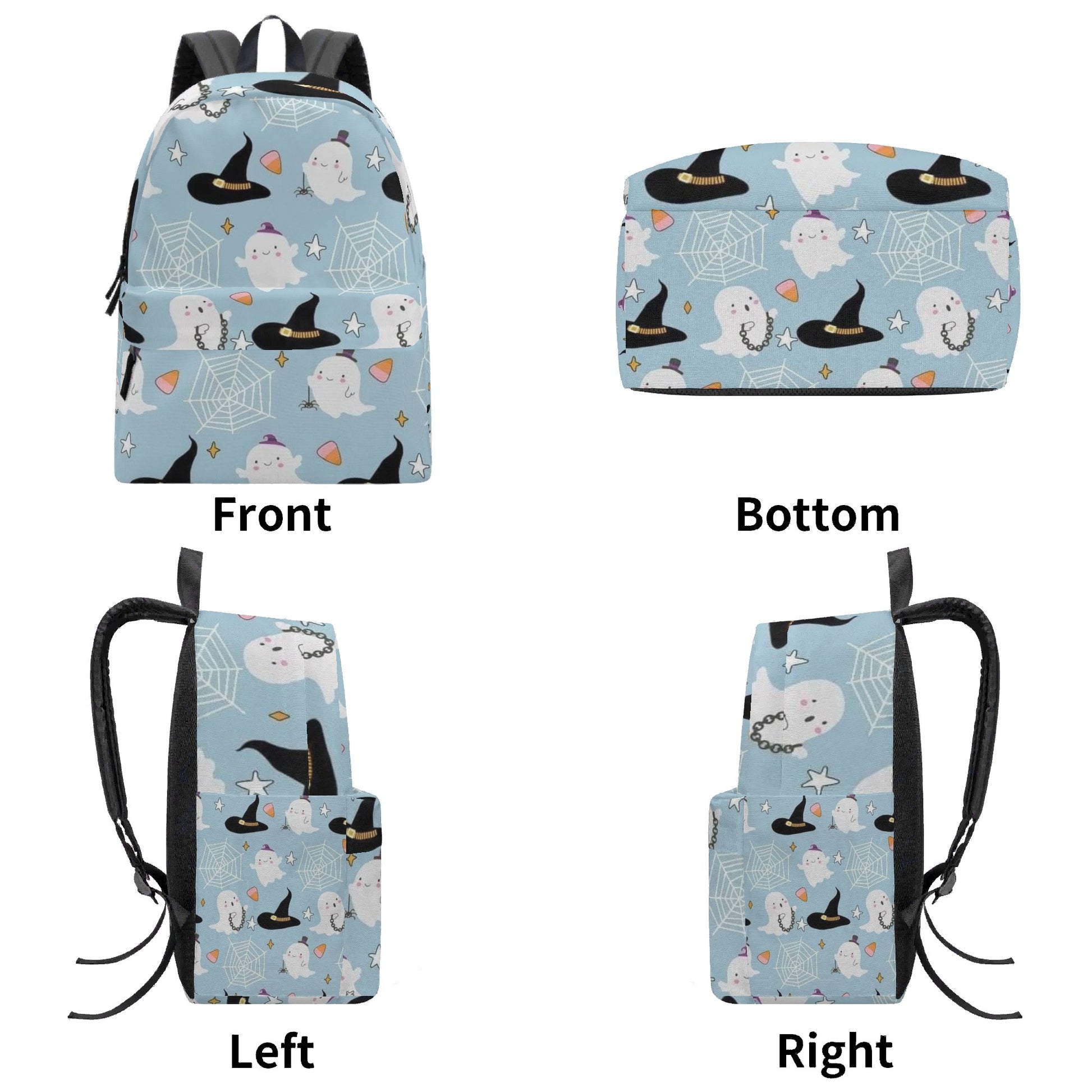 Back to School Personalized Halloween Backpack, Cute Ghost & Witch Hat Kids Bookbag, Light Blue School Bag, Back to School Trick or Treat Bag