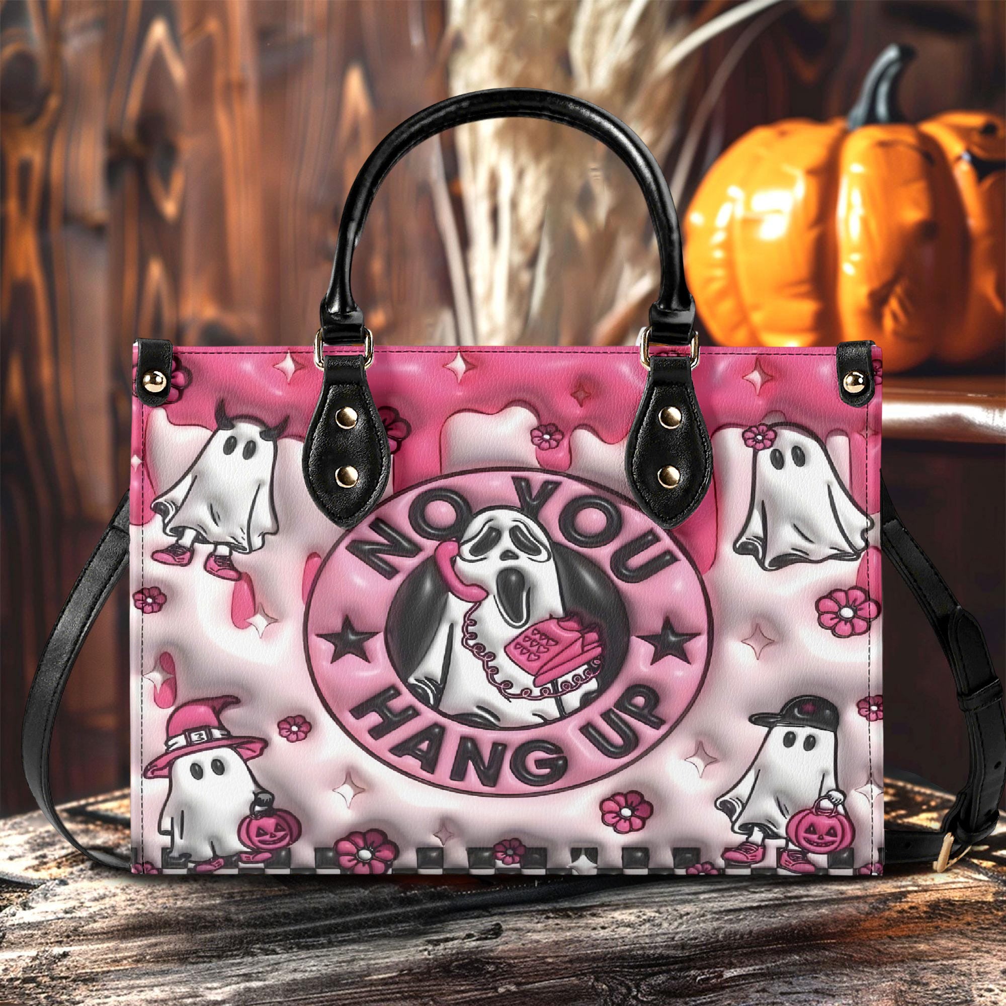 Personalized Cute Pink Ghost Halloween Handbag, "No You Hang Up" Purse, Spooky Cute Trick or Treat Bag, Custom Gifts for Halloween