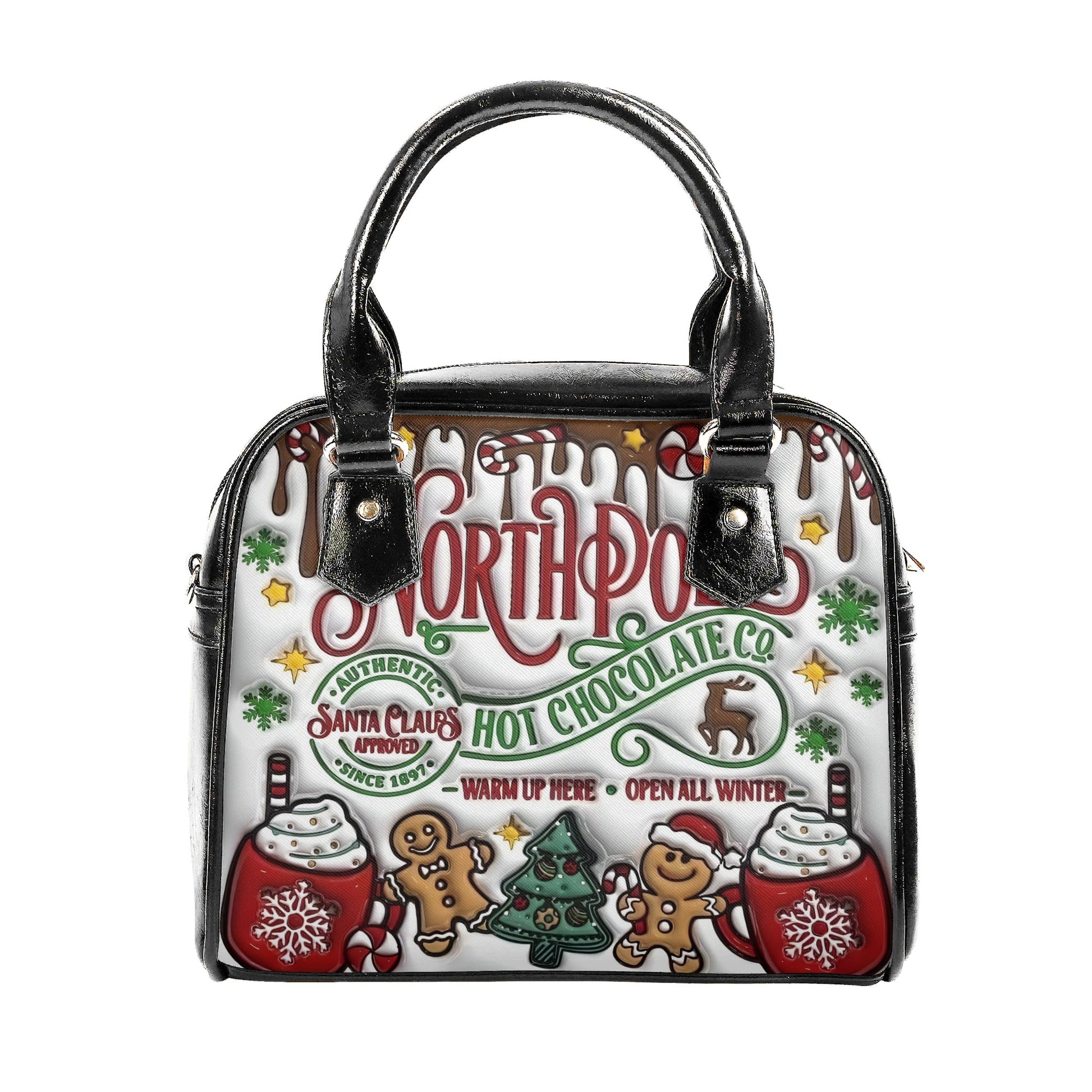 North Pole Hot Chocolate Handbag, Christmas Themed Purse, Festive Holiday Tote Bag, Gingerbread & Cocoa Design, Winter Gift Bag