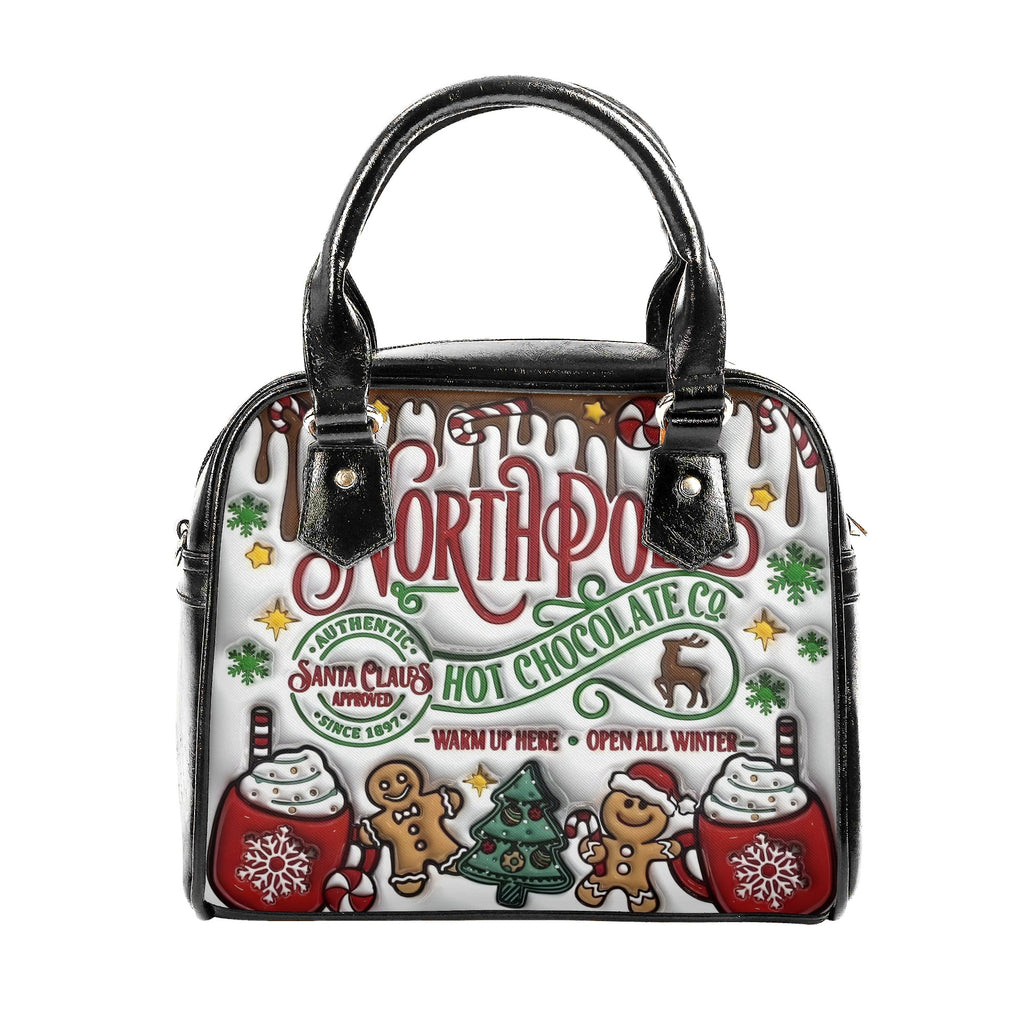 North Pole Hot Chocolate Handbag, Christmas Themed Purse, Festive Holiday Tote Bag, Gingerbread & Cocoa Design, Winter Gift Bag