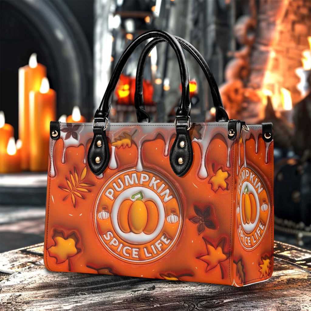 Personalized Pumpkin Spice Handbag With Handle, Cute Fall Purse, Autumn Leaf Bag, Pumpkin Spice Life Tote, Custom Gifts Halloween