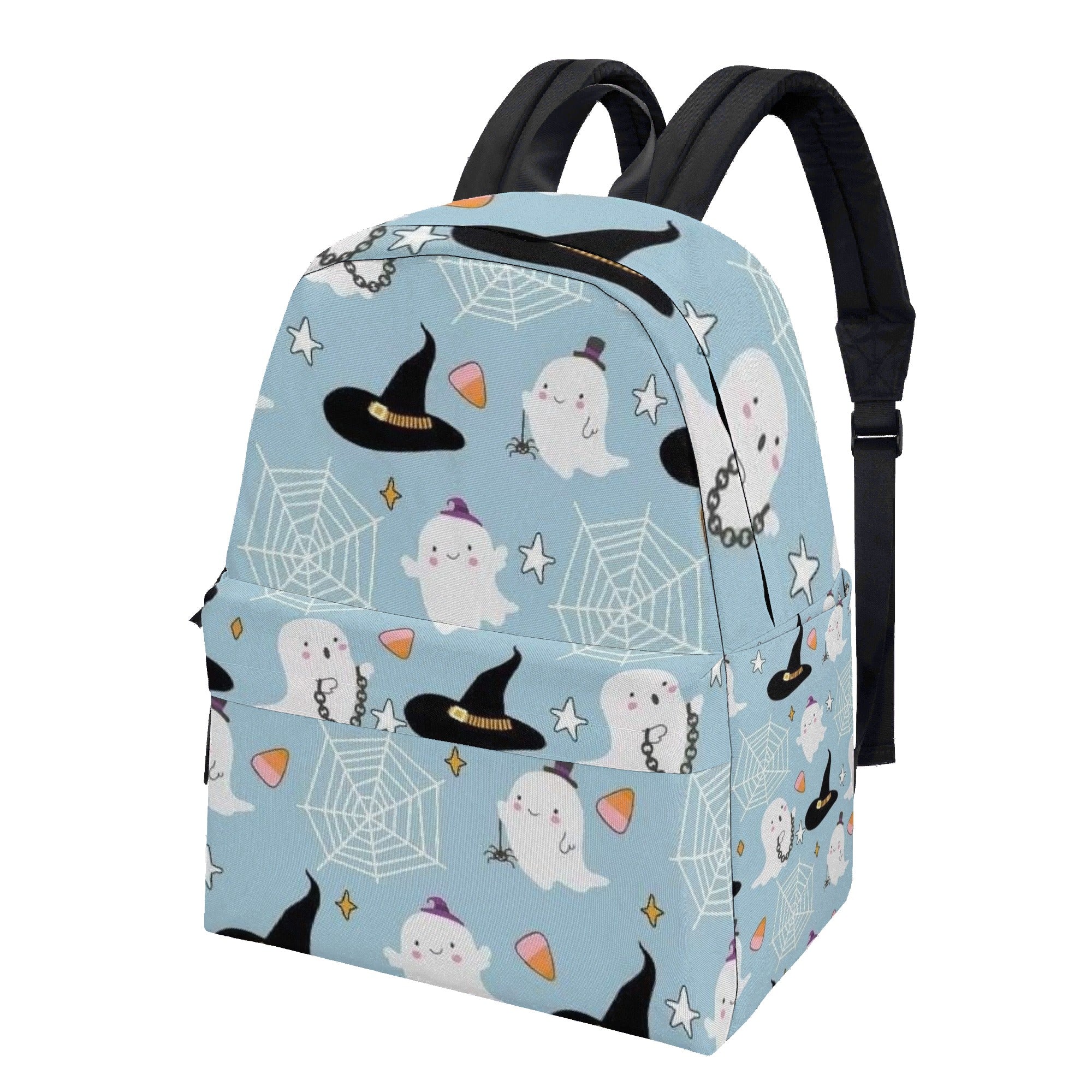 Back to School Personalized Halloween Backpack, Cute Ghost & Witch Hat Kids Bookbag, Light Blue School Bag, Back to School Trick or Treat Bag