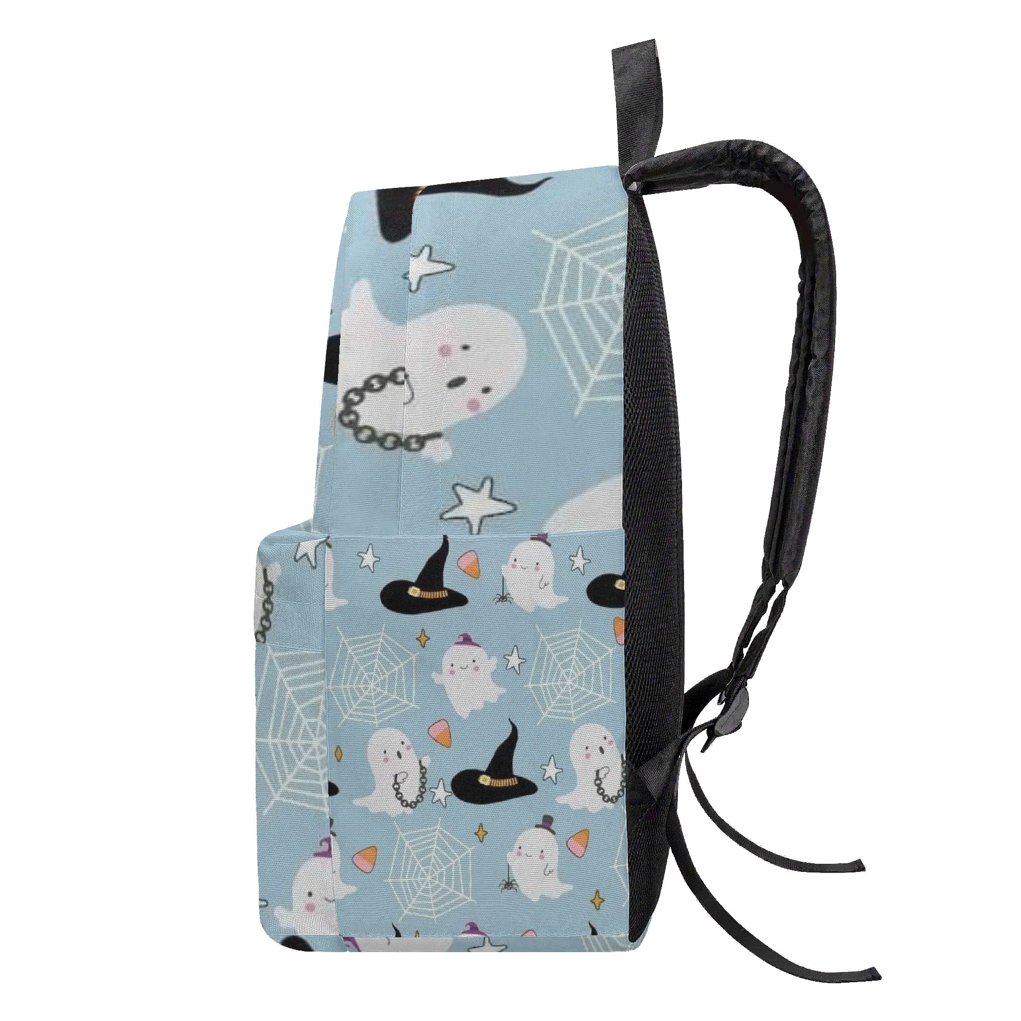 Back to School Personalized Halloween Backpack, Cute Ghost & Witch Hat Kids Bookbag, Light Blue School Bag, Back to School Trick or Treat Bag