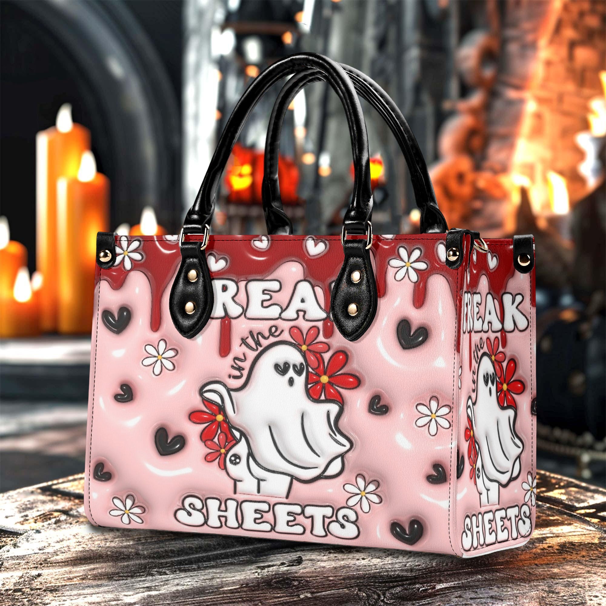 Personalized Funny Ghost Handbag, “Freak in the Sheets” Halloween Purse, Cute Pink Spooky Tote, Custom Name Trick or Treat Bag, Custom Gifts for Halloween