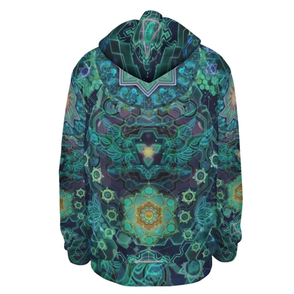 Yantric Geometry Hoodie, Sacred Mandala Energy Hoodie, Mystic Geometric Light Hoodie, Vibrant Spiritual Pattern Hoodie, Celestial Yantra Hoodie
