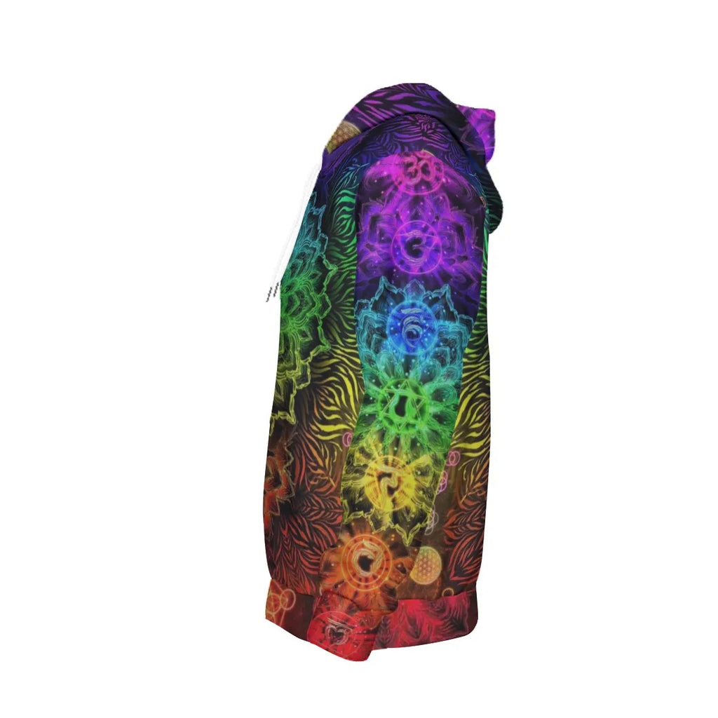 Sacred Chakra Mandala Hoodie, Vibrant Rainbow Energy Healing Hoodie, Spiritual Energy Symbol, Colorful Sacred Geometry Hoodie, Mandala Hoodie