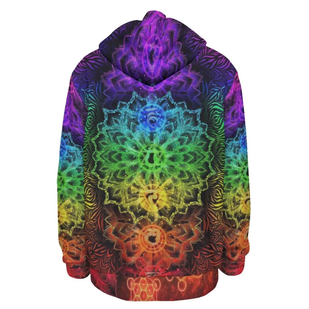Sacred Chakra Mandala Hoodie, Vibrant Rainbow Energy Healing Hoodie, Spiritual Energy Symbol, Colorful Sacred Geometry Hoodie, Mandala Hoodie