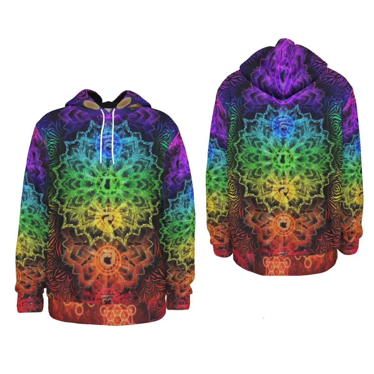 Sacred Chakra Mandala Hoodie, Vibrant Rainbow Energy Healing Hoodie, Spiritual Energy Symbol, Colorful Sacred Geometry Hoodie, Mandala Hoodie