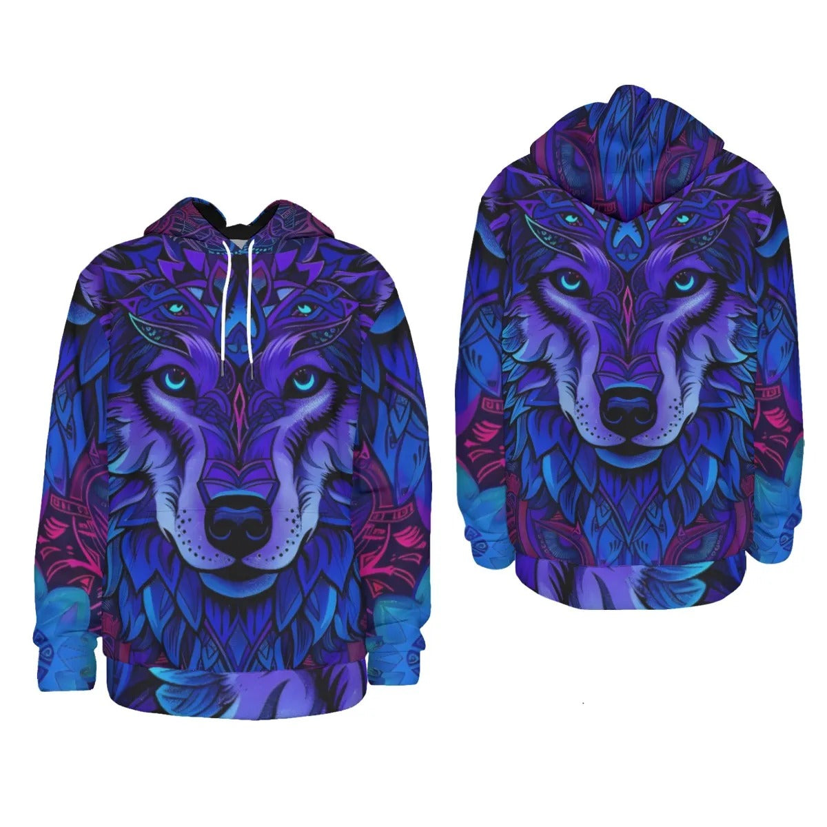 Wolf Mandala Hoodie, Purple Tribal Spirit Animal Pullover for Men & Women, Boho Psychedelic Hoodie, Festival Graphic Sweatshirt