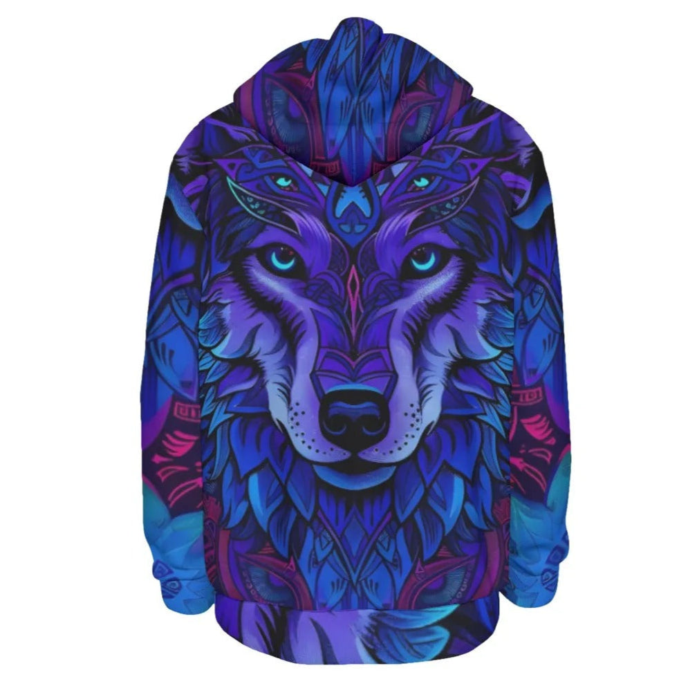 Wolf Mandala Hoodie, Purple Tribal Spirit Animal Pullover for Men & Women, Boho Psychedelic Hoodie, Festival Graphic Sweatshirt