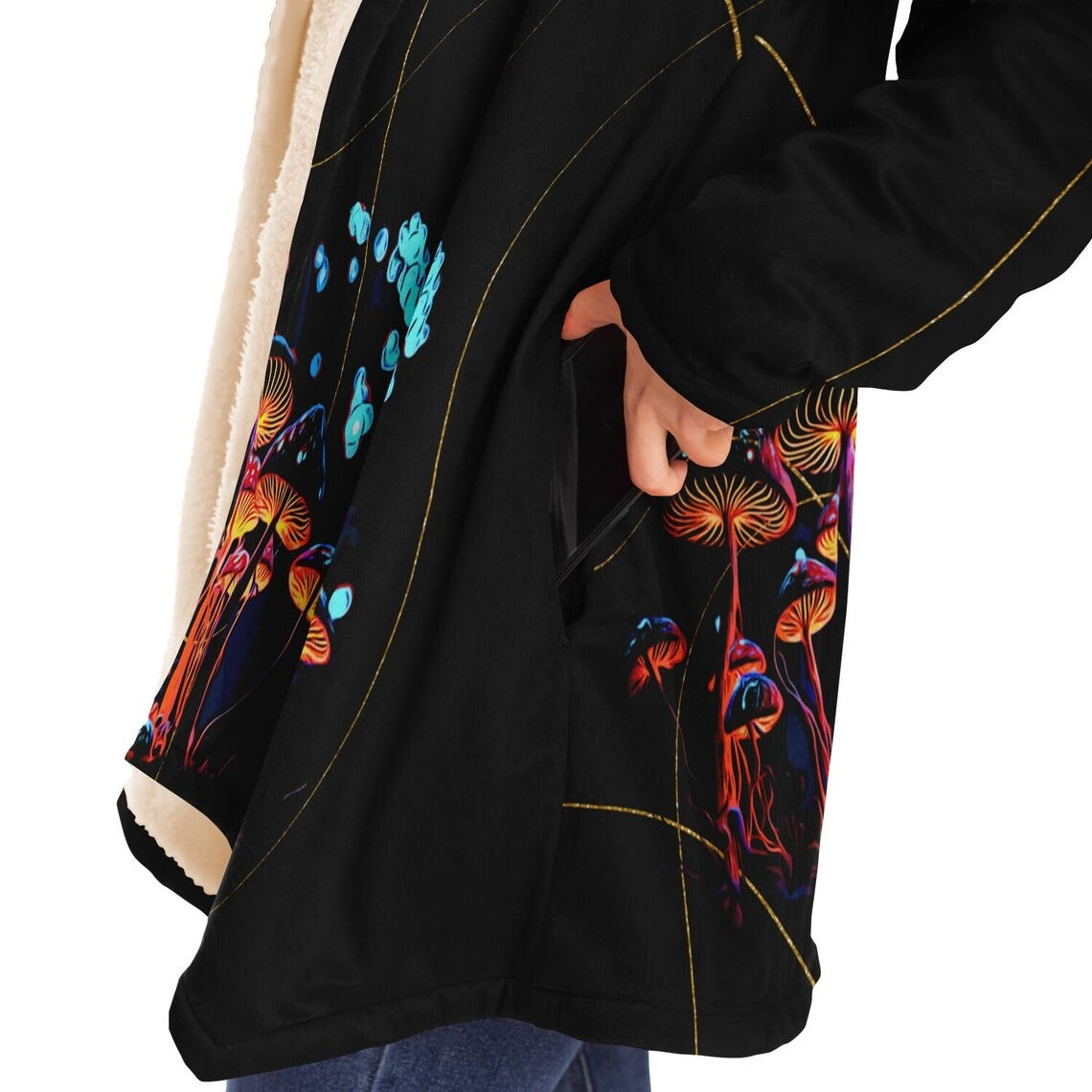 Mushroom Cloak rave cloak with hood and pockets cloak festival cloak, warm rave clothes, warm rave cloak, hooded rave cloak festival