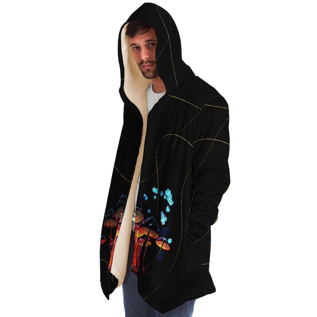 Mushroom Cloak rave cloak with hood and pockets cloak festival cloak, warm rave clothes, warm rave cloak, hooded rave cloak festival