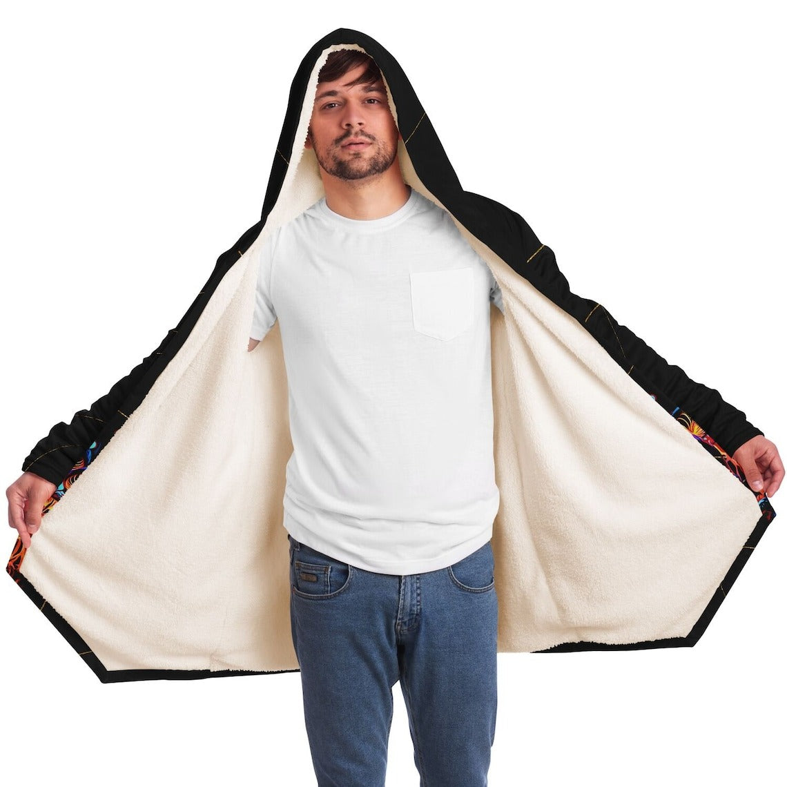 Mushroom Cloak rave cloak with hood and pockets cloak festival cloak, warm rave clothes, warm rave cloak, hooded rave cloak festival