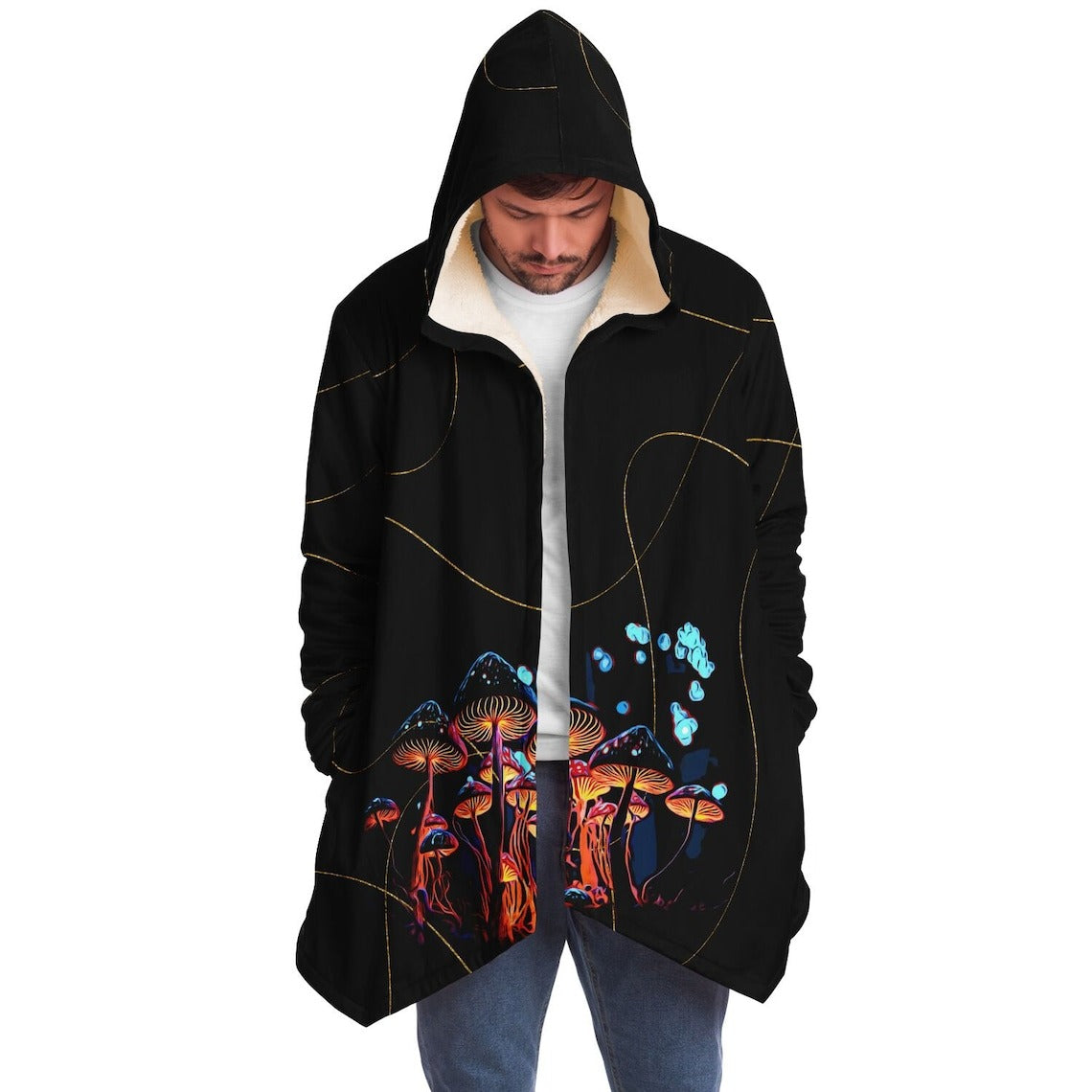 Mushroom Cloak rave cloak with hood and pockets cloak festival cloak, warm rave clothes, warm rave cloak, hooded rave cloak festival