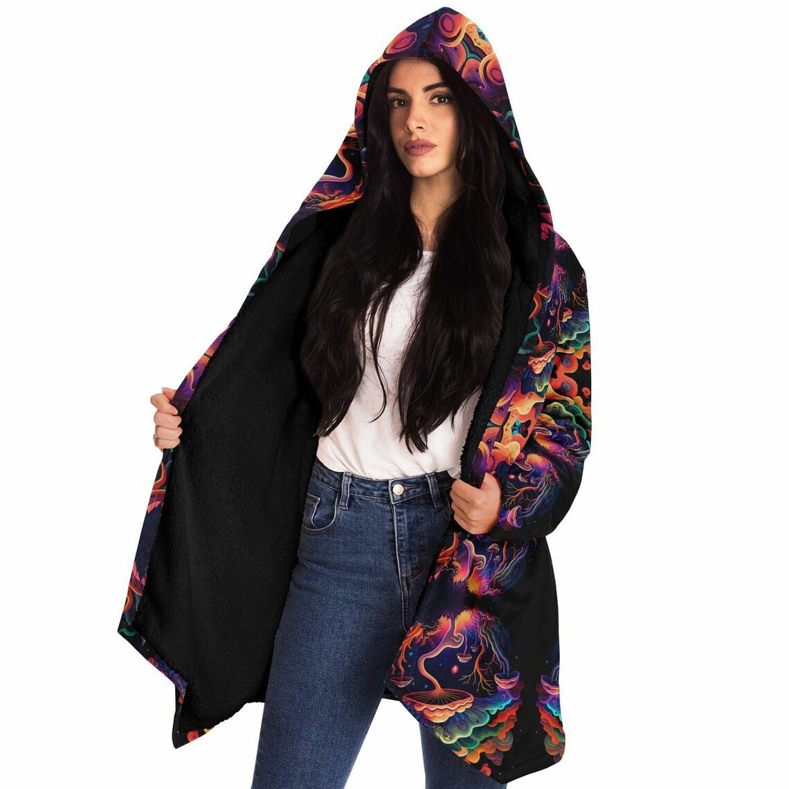 Psychedelic Magic Mushrooms Trippy Printed Microfleece Jacket, Printed Hoodie,Trippy Cloak, Gift for Him, Unique Christmas Birthday Gifts