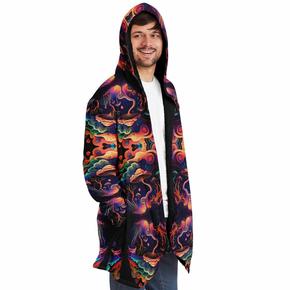 Psychedelic Magic Mushrooms Trippy Printed Microfleece Jacket, Printed Hoodie,Trippy Cloak, Gift for Him, Unique Christmas Birthday Gifts