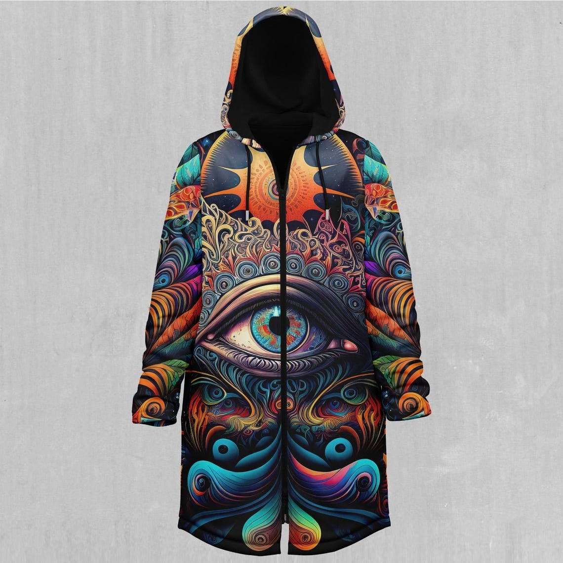 Cosmic Eye Psychedelic Mandala Abstract EDM Rave Festival Sherpa Lined Hooded Cloak