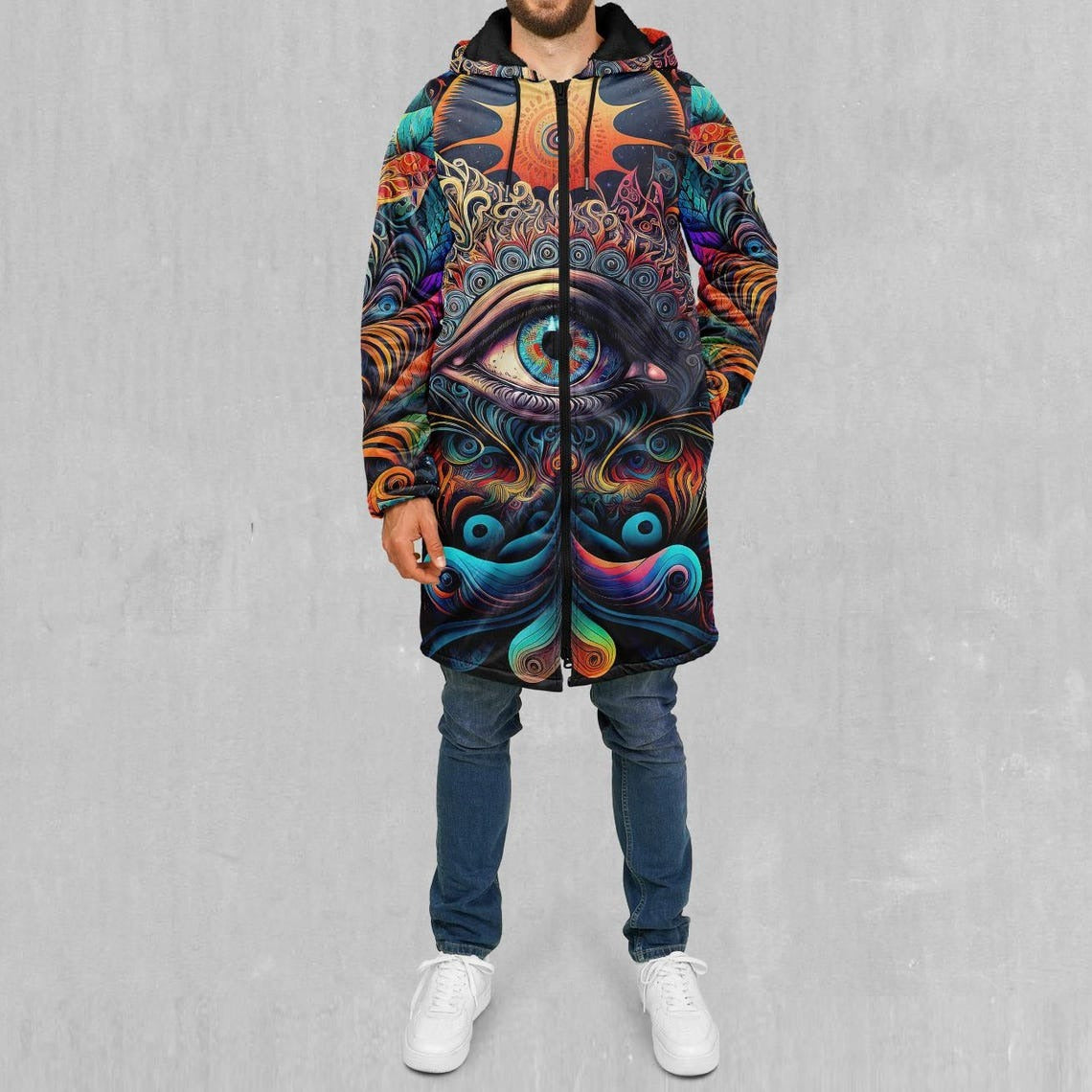 Cosmic Eye Psychedelic Mandala Abstract EDM Rave Festival Sherpa Lined Hooded Cloak