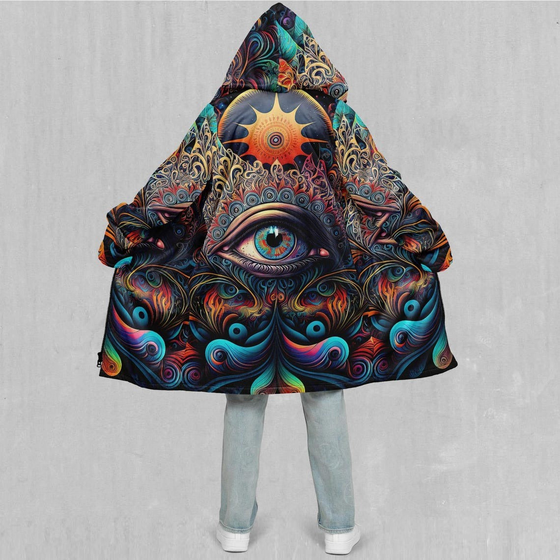 Cosmic Eye Psychedelic Mandala Abstract EDM Rave Festival Sherpa Lined Hooded Cloak