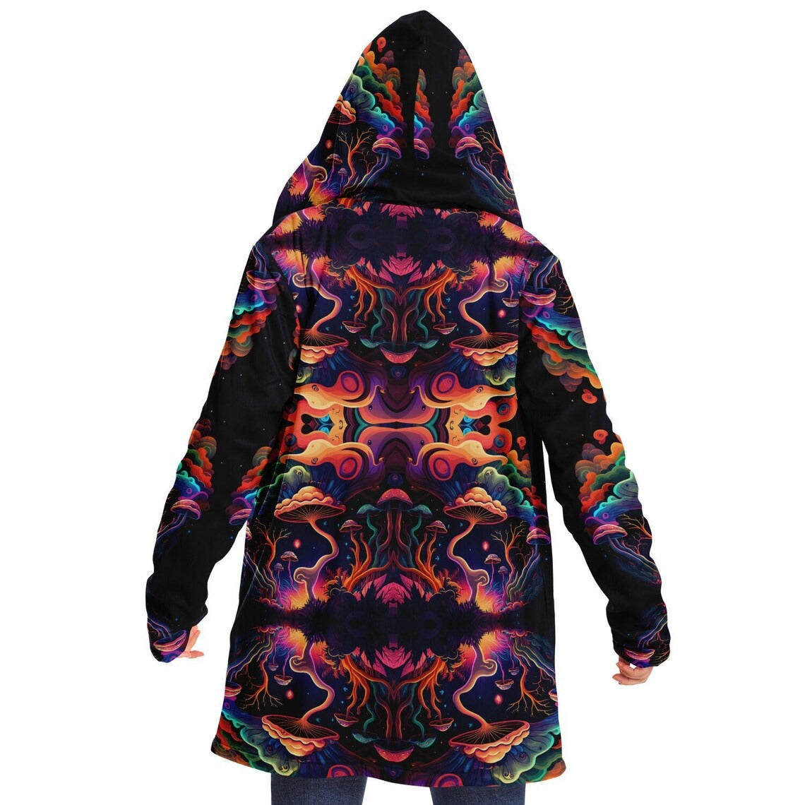 Psychedelic Magic Mushrooms Trippy Printed Microfleece Jacket, Printed Hoodie,Trippy Cloak, Gift for Him, Unique Christmas Birthday Gifts